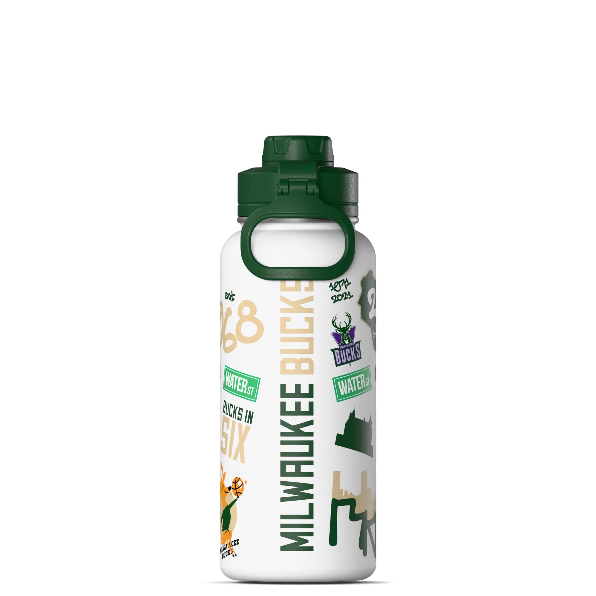 Hydrapeak x NBA Officially Licensed Milwaukee Bucks 32 oz Active Water Bottle with Chug Lid Reusable Stainless Steel Double Wall