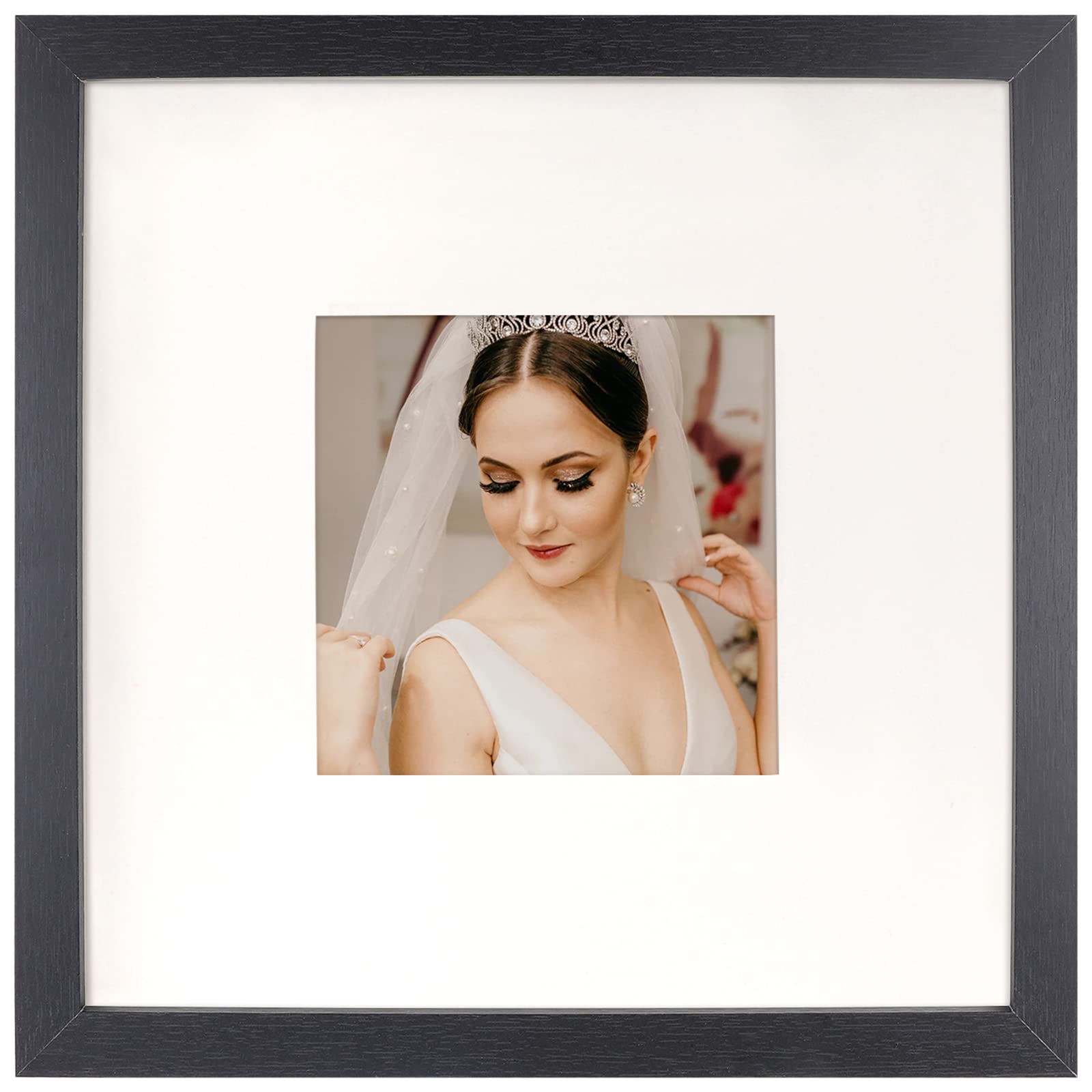 ORIVAN 8x8 Picture Frame Wood Display Picture 4x4 with Mat or 8x8 without Mat Distressed Black Square Photo Frame for Wall and T