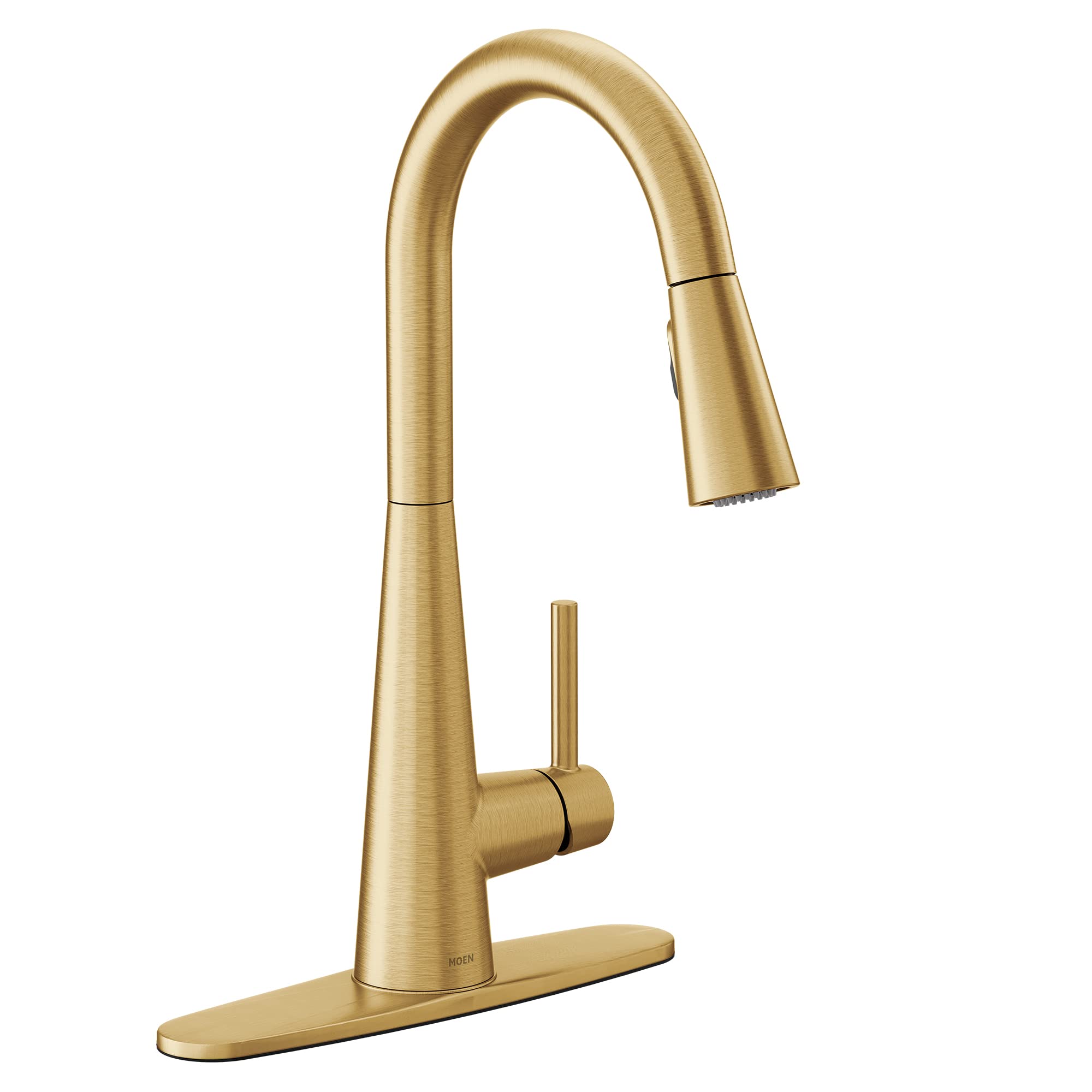 Moen Sleek Brushed Gold One-Handle High Arc Kitchen Faucet With Pull Down Spray Head, Featuring Power Boost, 7864Bg