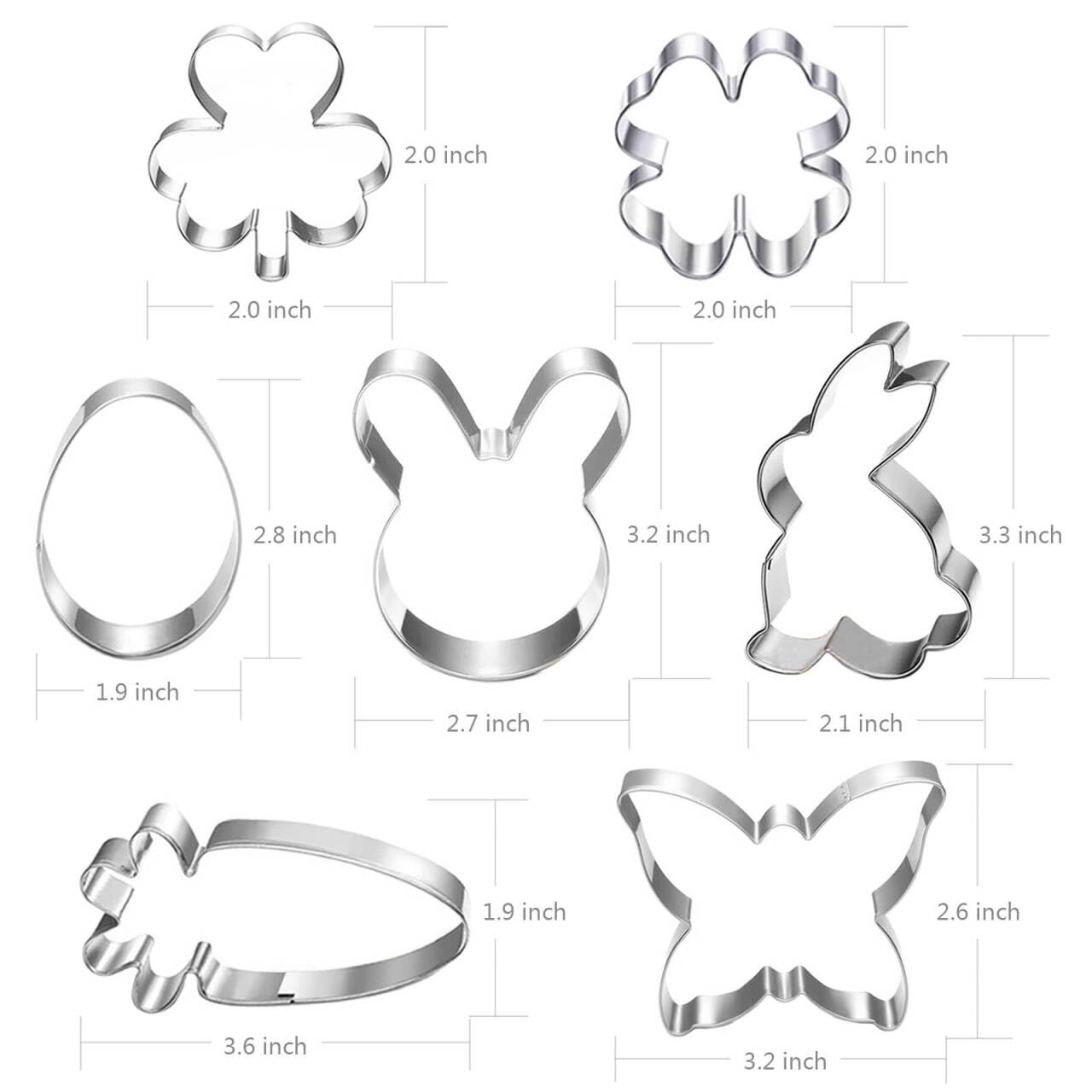 Lubtosmn Shamrock Easter Cookie Cutter Set-3 Inches-7 Piece-Shamrock, Egg, Bunny, Carrot, Flower, Butterfly, Bunny Face, Easter