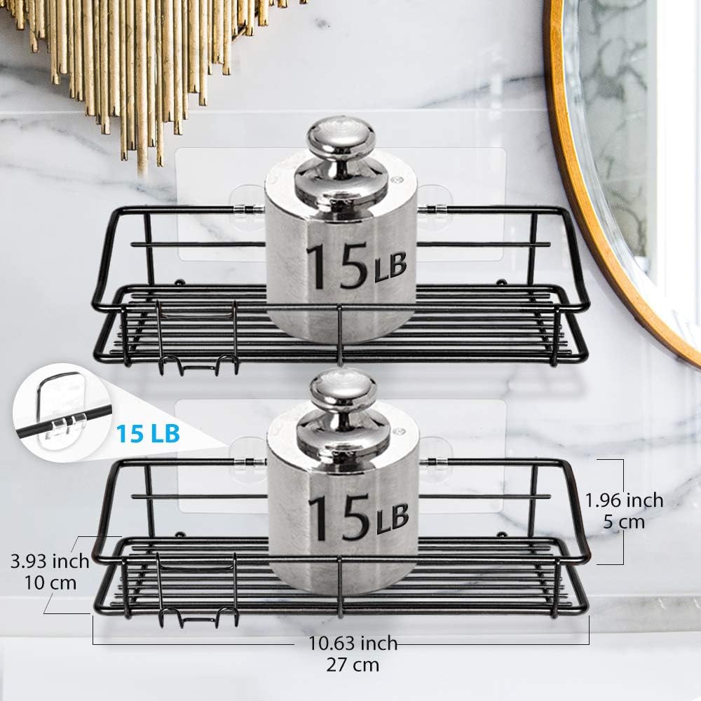 Nieifi Shower Caddy Shelf With Hooks Storage Rack Organizer Adhesive Stainless Steel Without Drilling For Bathroom, Lavatory, Wa