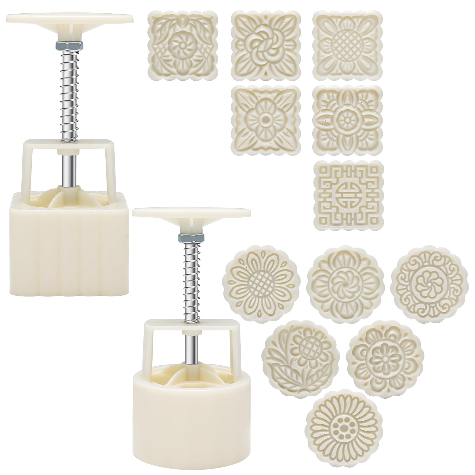 Luxiv Moon Cake Mould, 12 PCS Pattern Hand-Pressure Mooncake Molds for Mid-Autumn DIY Pastry Tool 2 Set with 6pcs Round Flower M