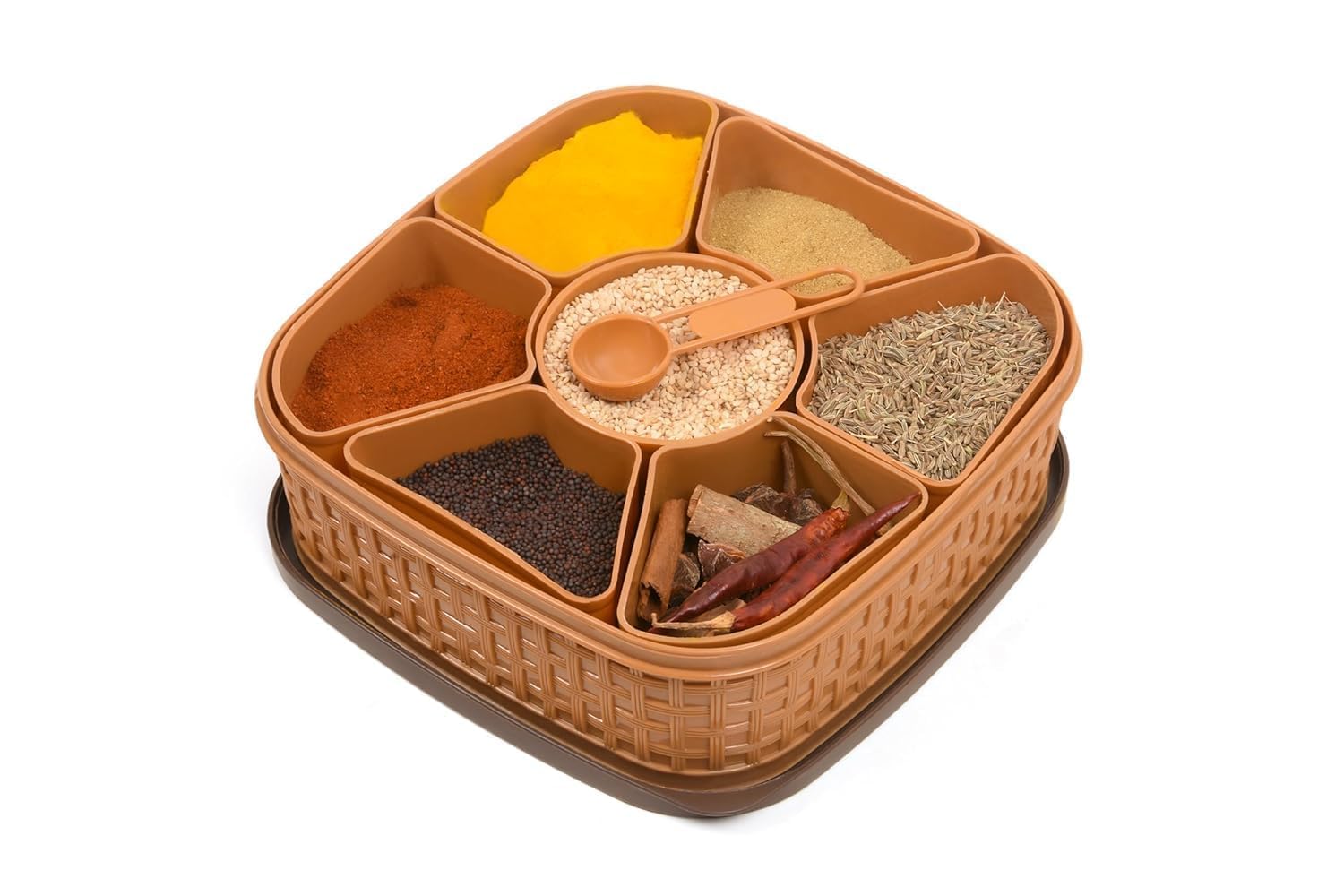 Swenlish Plastic Square 7Section Multipurpose Kitchen Storage Masala Box, Rangoli Dabba, Spice Box Set, Durable, Multi