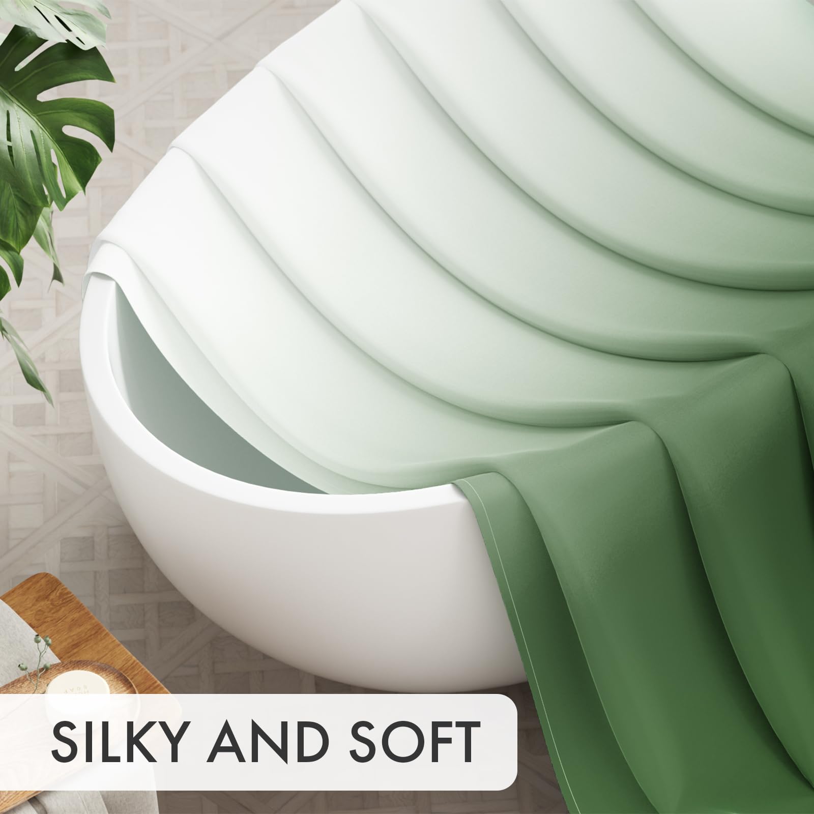 AmazerBath Fabric Shower Curtain Set  Ombre Grass Green Shower Curtain with 12 Shower Curtain Hooks  Rustic Cloth Green and White Shower Curtain  Cute Washable Bathroom Shower Curtain  72x72 Inches