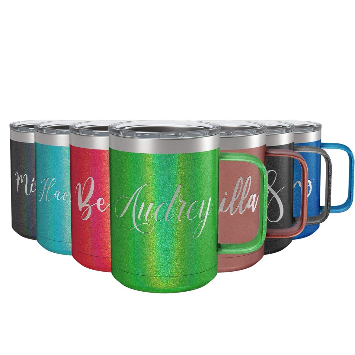 Personalized Coffee Mug Emerald Green Glitter 15 Oz With Lid And Handle Custom Engraved Gift Stainless Steel Vacuum Insulated Cu