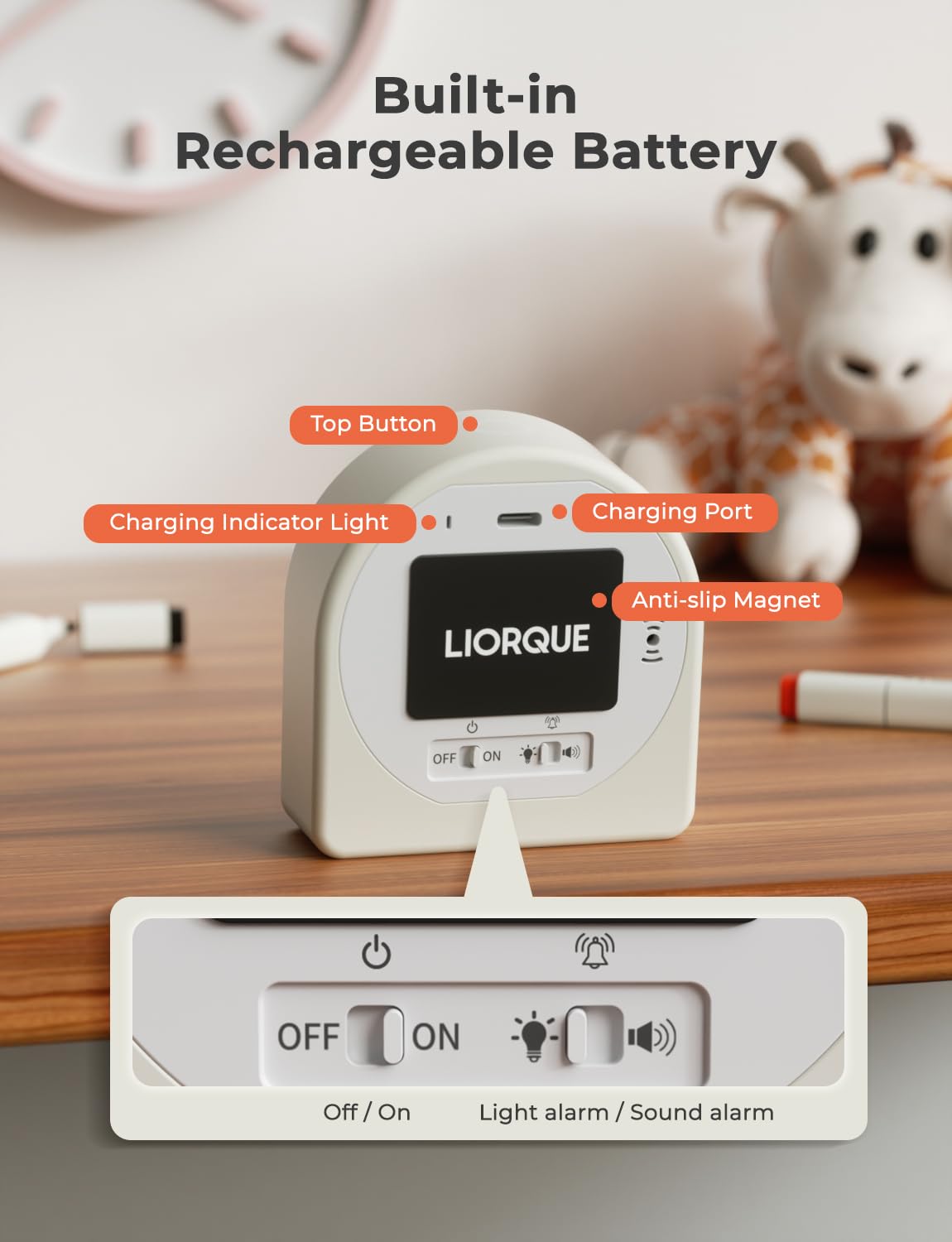 Liorque 60 Minute Visual Timer For Kids, Rechargeable Visual Countdown Timer Clock Kids Timer For Classroom, Desk Pomodoro Timer