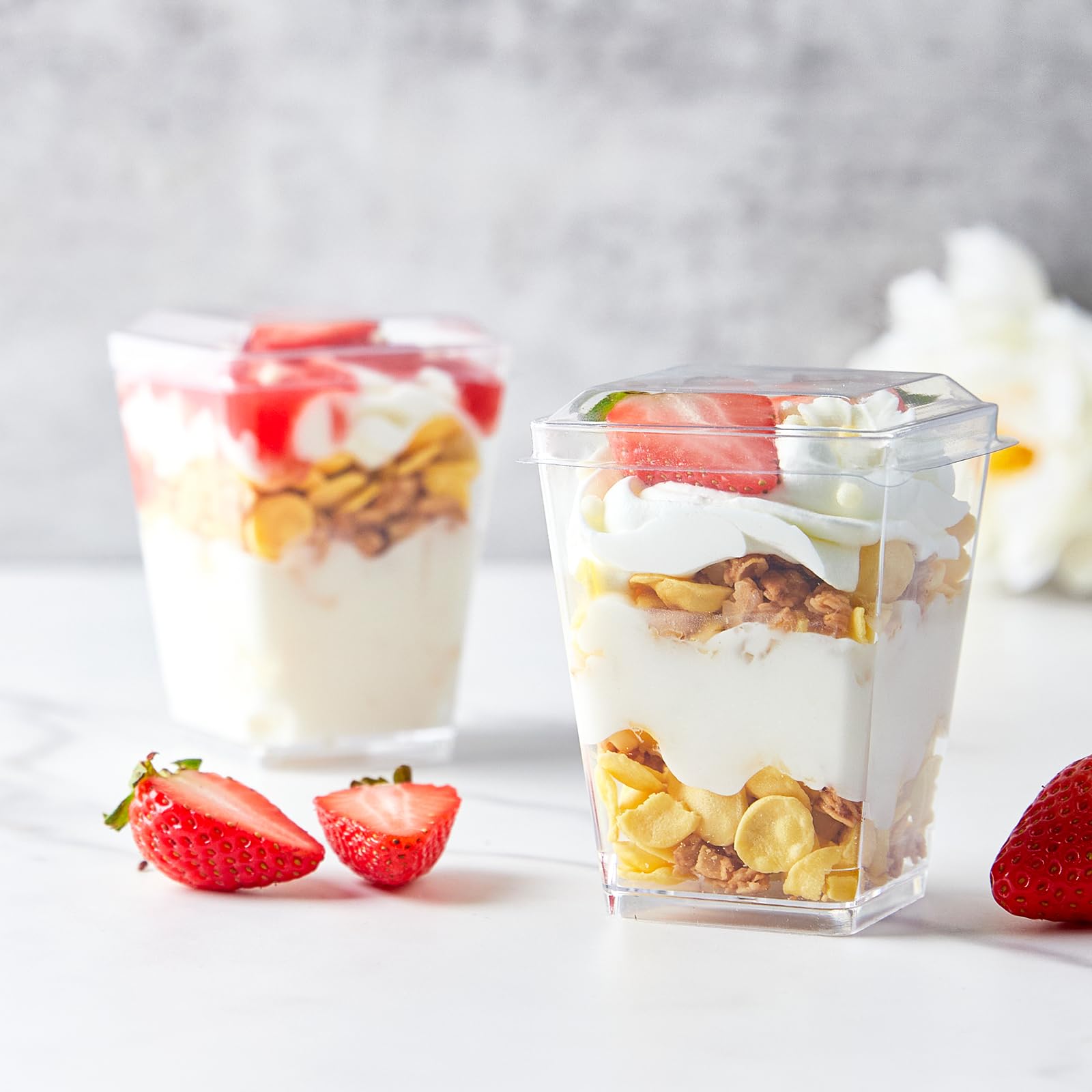 Kucoele 50 Pack 5 Oz Plastic Dessert Cups With Lids And Spoons, Clear Parfait Cups Pudding Cups Mini Party Serving Cups For Appe