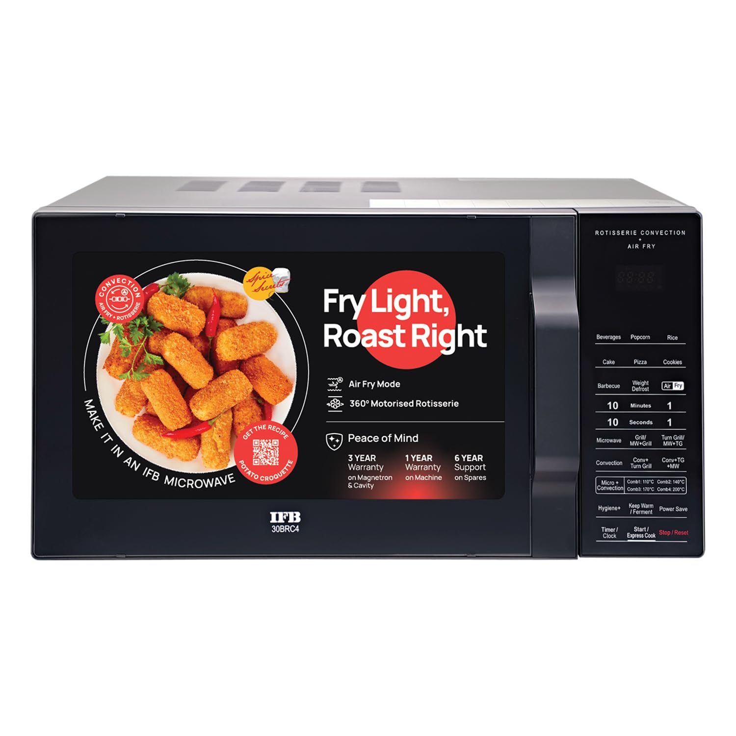 Ifb 30L, Multi-Stage Cooking Rotisserie, Grill & Convection Microwave With Air Fry, Cooling System, 10 Power Levels, Fermentatio