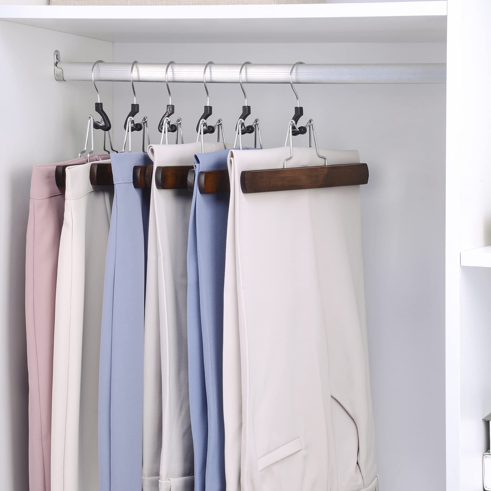 Nature Smile Wooden Pants Hangers 20 Pack Non Slip Skirt Hangers, Smooth Finish Solid Wood Clamp Hangers Hair Extension Hangers