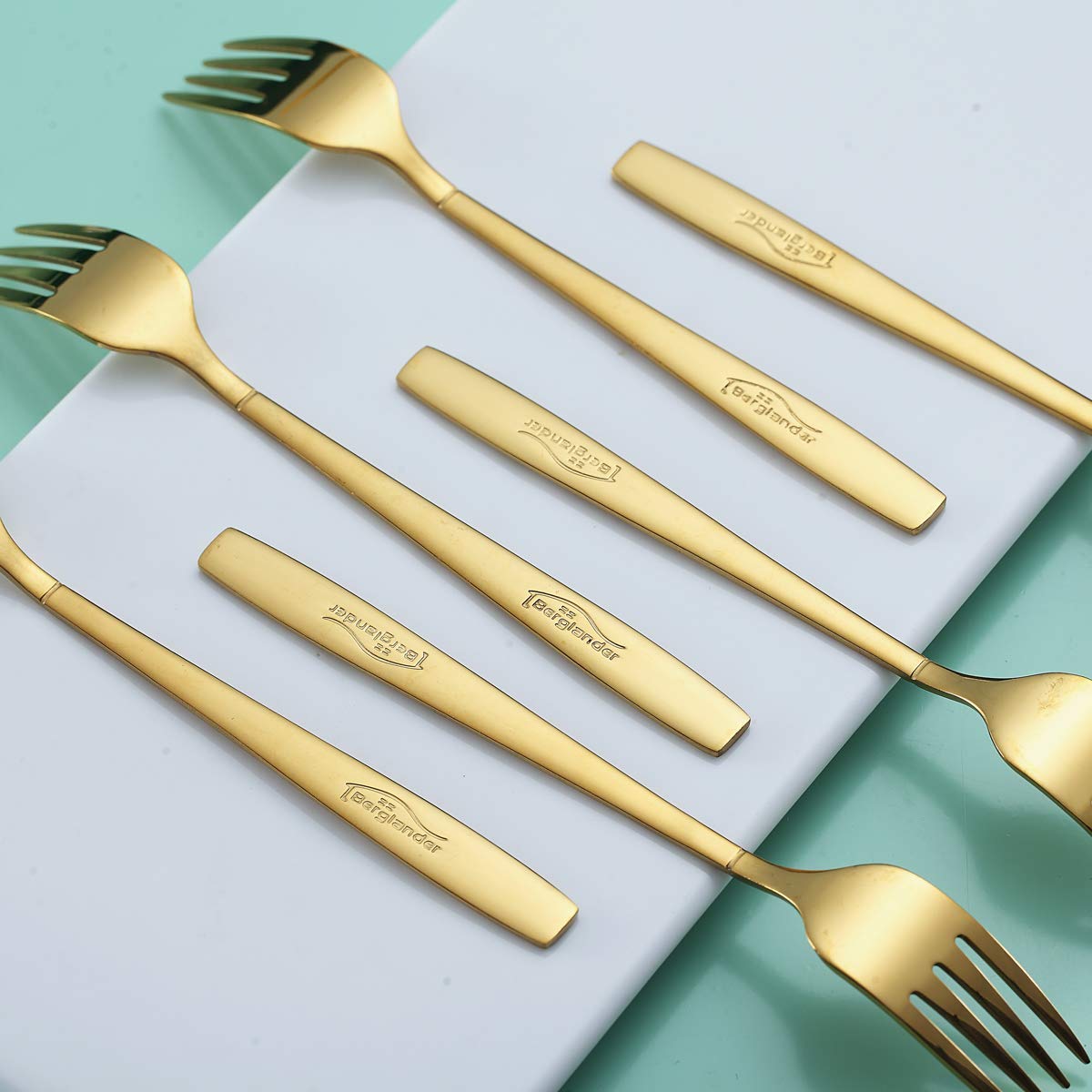 Berglander Gold Tea Fork, Stainless Steel Cake Fork Dessert Fork With Titanium Gold Plating 6.5 Inches Forks Pack Of 6