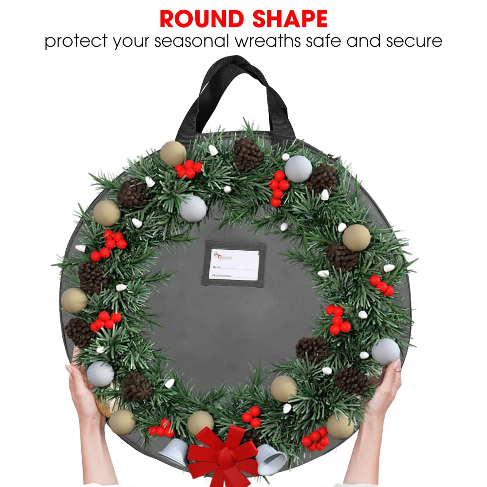 Primode Wreath Storage Bag 48''  Garland Wreaths Container with Handles Durable 600D Oxford Polyester Material Xmas Holiday Wreaths Storage Holder (Gray)