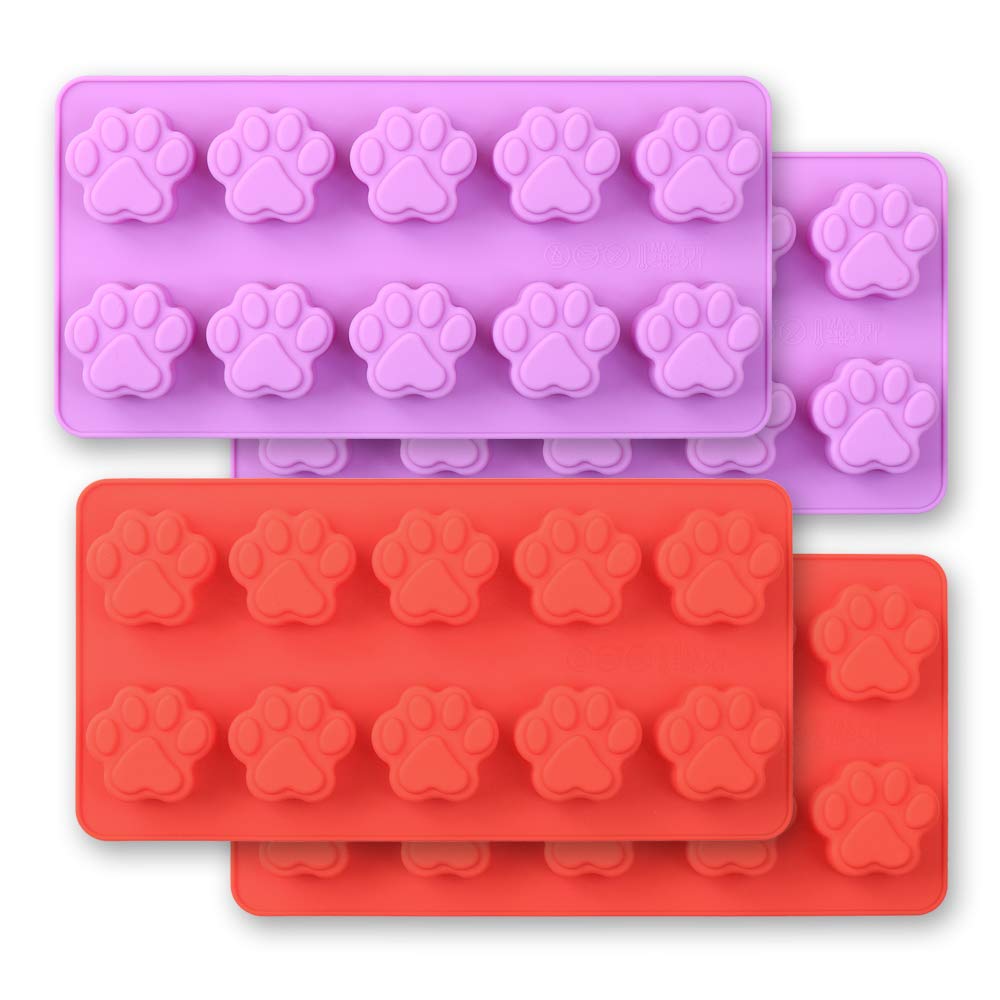 Cozihom Dog Paw Shaped Silicone Molds, 10 Cavity, Food Grade, For Chocolate, Candy, Cake, Pudding, Jelly. 4 Pcs