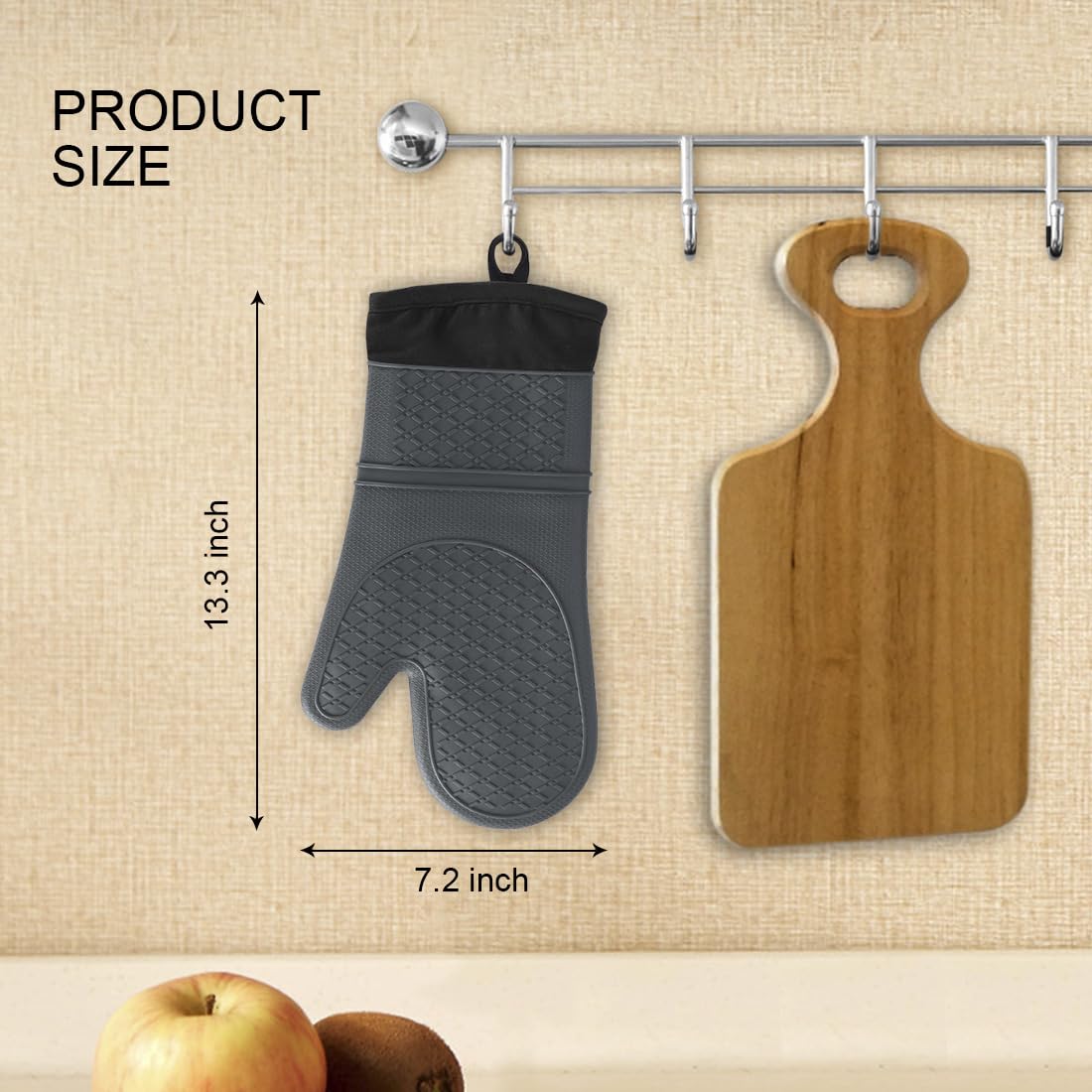 Hvalucen 2Pcs Silicone Oven Mitts Waterproof And Non-Slip Temperature Resistant To 500F 13 Inches Grey