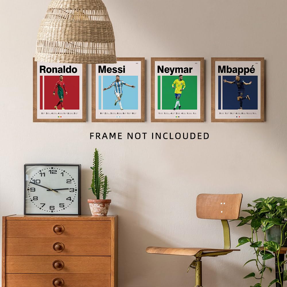 Soccer Posters 8X10 Inch Canvas Prints Unframed Set Of 4 - Messi, Ronaldo, Mbape And Neymar Famous Football Superstar Poster Spo