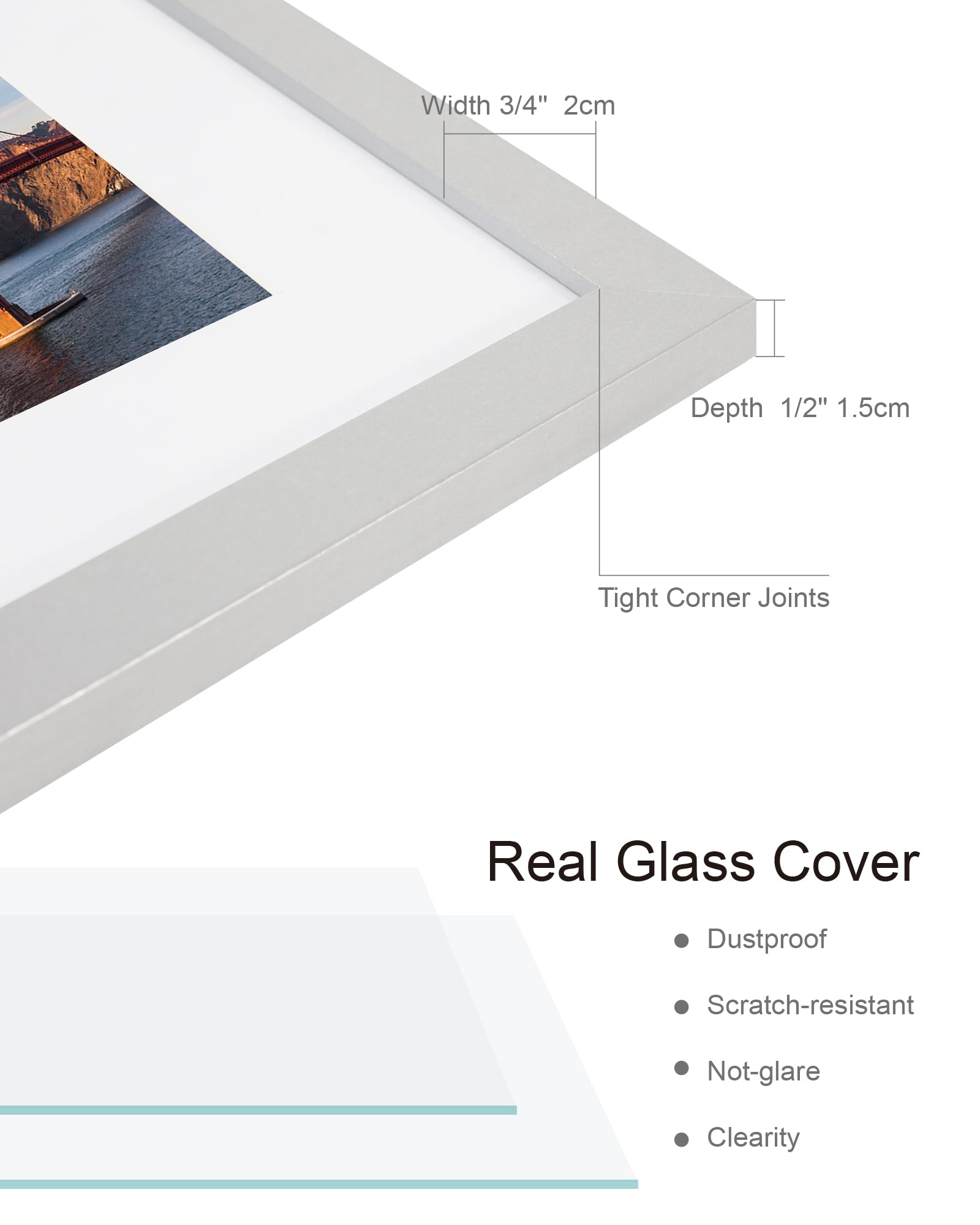 Hongkee 5x7 Picture Frame (4 Pack, Silver) Made of Real Glass and Wooden Frame - Display Pictures 4x6 with Mat or 5x7 Without Ma