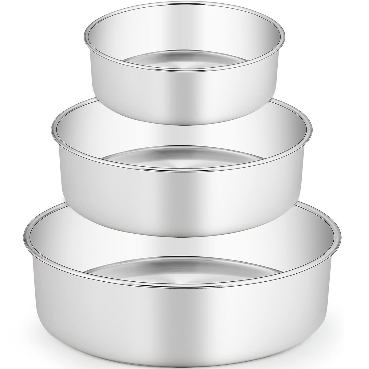 Teamfar 6/8 / 9 Inch Cake Pan, Stainless Steel Round Baking Pan For Cake Brownie Lasagna, Non-Toxic & Heavy Duty, 3    Deep Wall