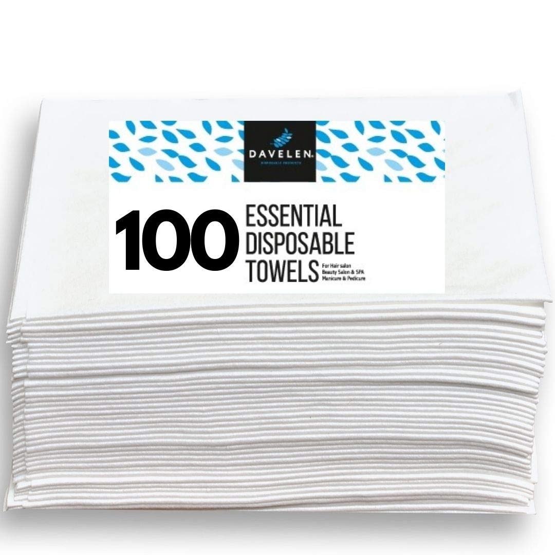 DAVELEN Essential Disposable Hair Towel for Women, 100 Pack 32 inch X 16 inch, Super Absorbent Quick Dry Hair for Drying Curly,