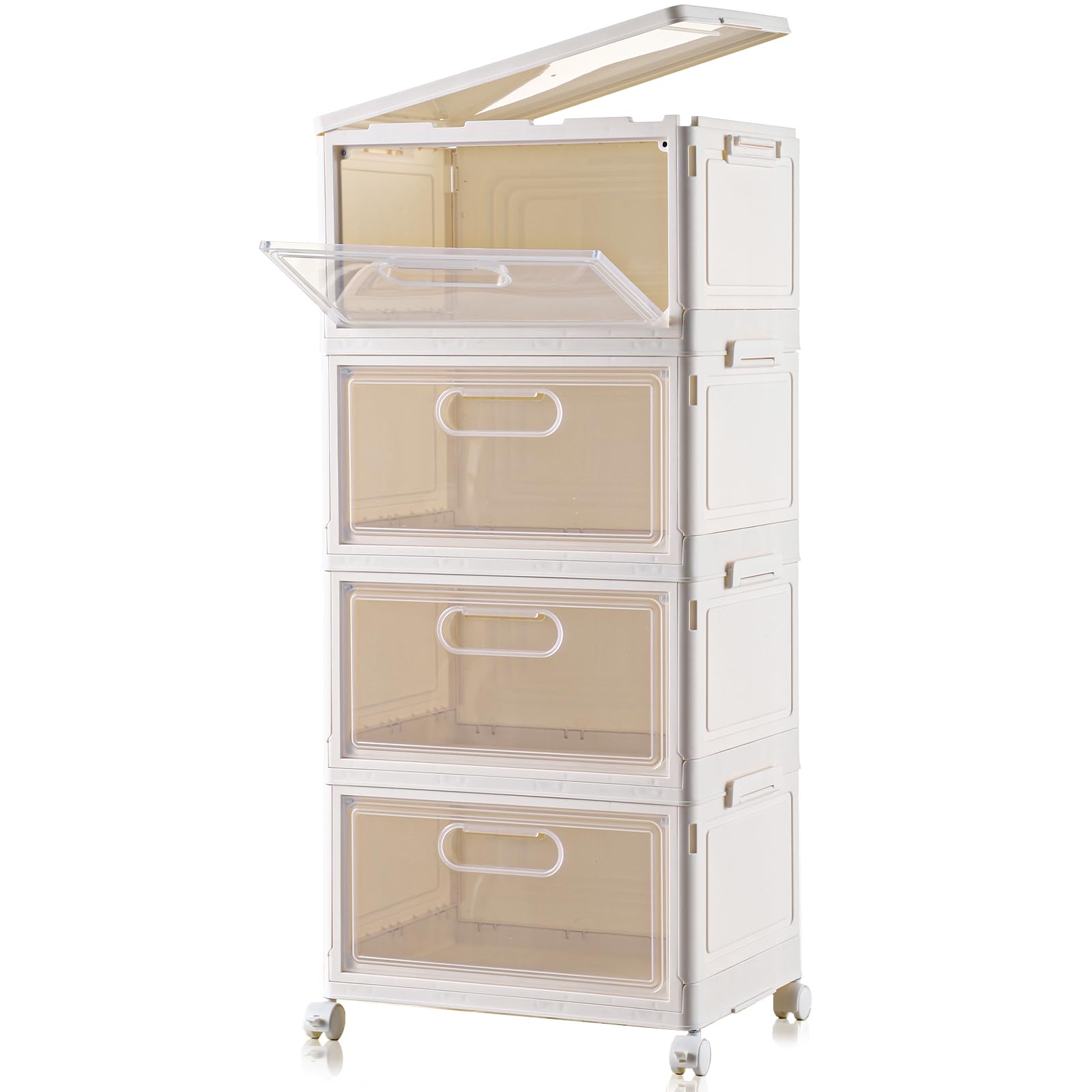 4 Tier Stackable Storage Bins, 23Qt Storage Containers, Clear Plastic Storage Bins With Magnetic Doors, Large Collapsible Storag