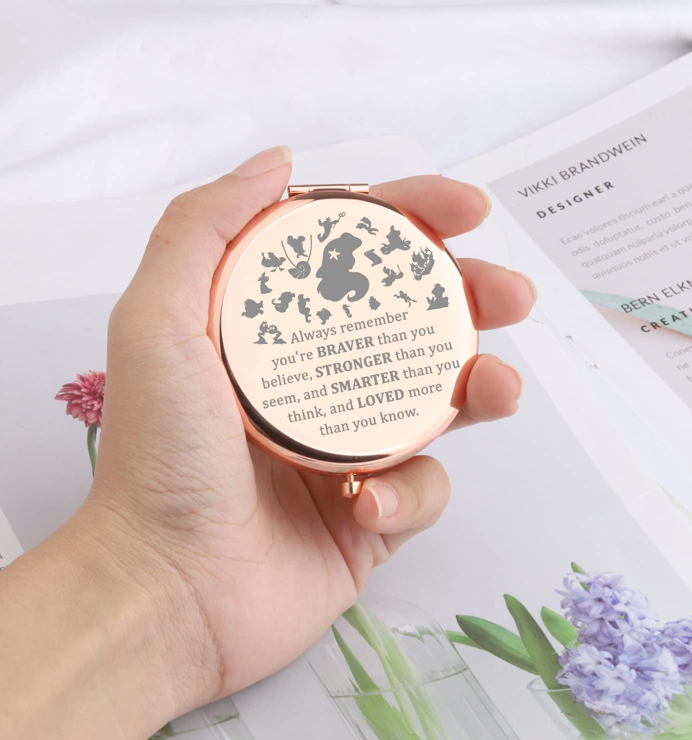 Wsnang Mermaid Makeup Mirror Princess Fans Gift You Are Braver Stronger Smarter Than You Think Travel Compact Pocket Makeup Mirr