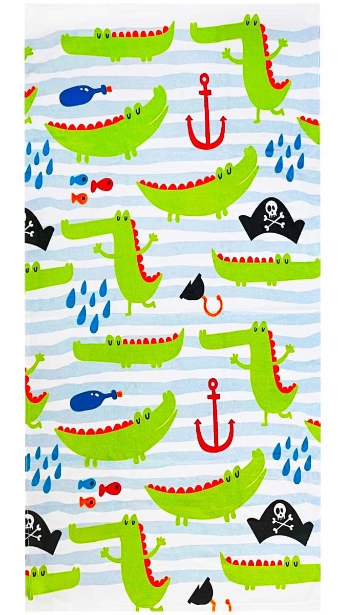 Yifontin Crocodile Beach Towel For Kids Velour Terry Blanket Throw 100% Cotton 25.5X51 Inches For Swim Bath Camping And Picnic,