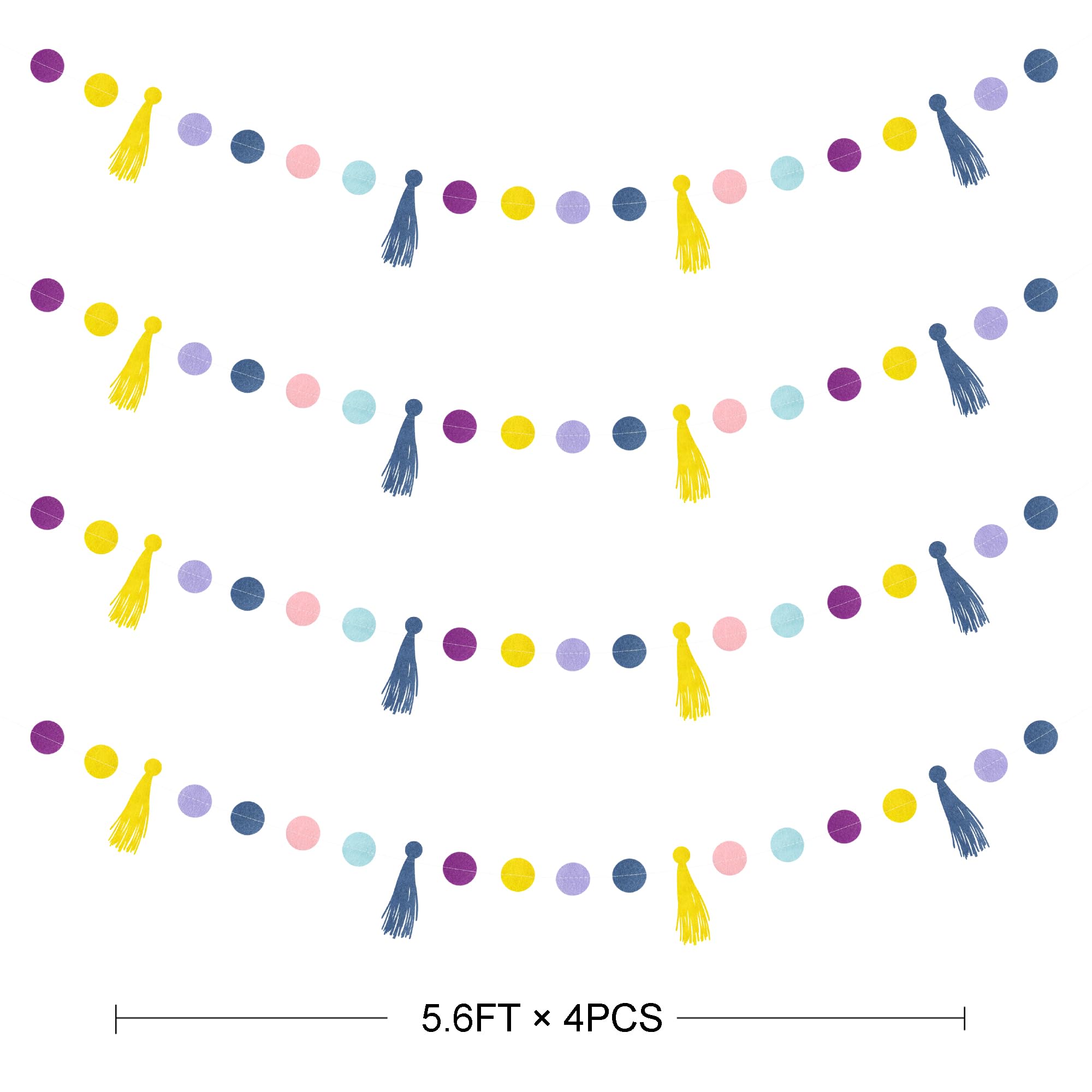 Oh Happy Day Decorations Navy Blue Yellow Purple Pink Felt Tassel Circle Dot Garland Banner Hanging Polka Dot Streamer For Boho