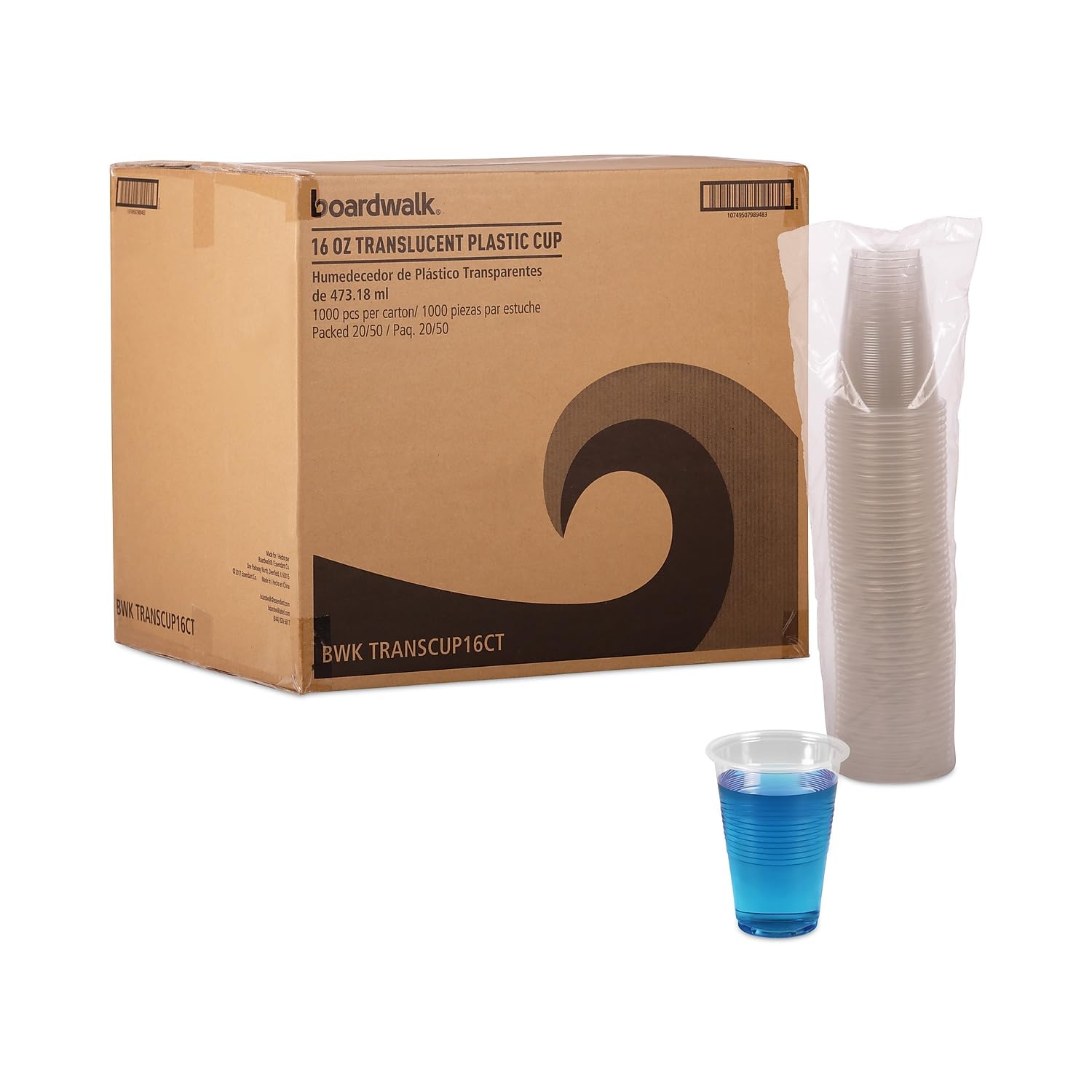 Boardwalk Transcup16Pk Translucent Plastic Cold Cups, 16Oz, 50/Pack