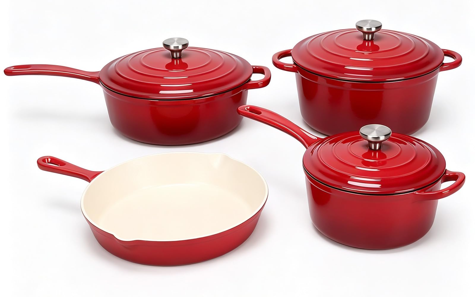 Enameled Cast Iron Cookware Set, Dutch Oven for Bread Baking & Skillets