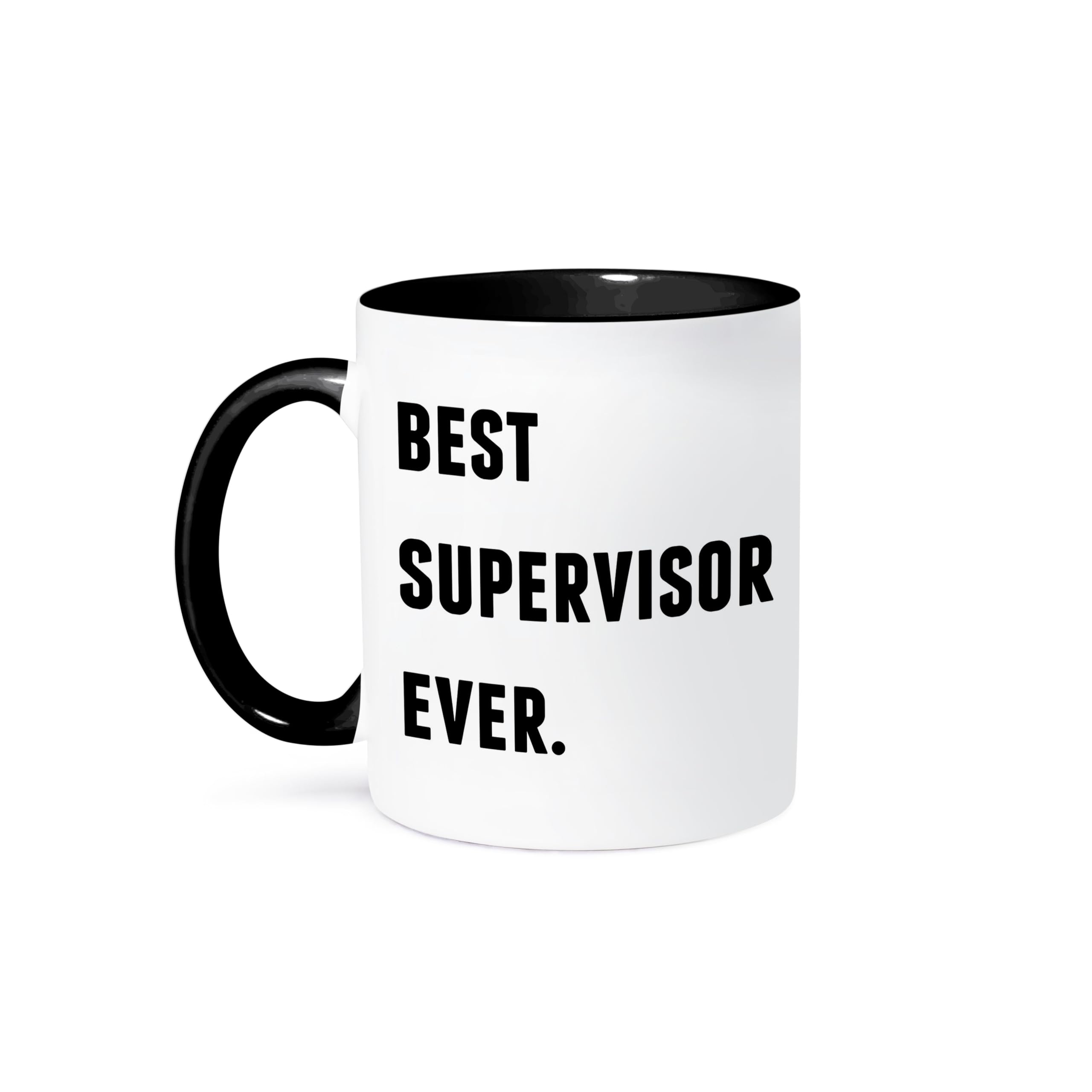 3dRose Best Supervisor Ever, Letters Background Ceramic Mug, 11 oz, Black/White