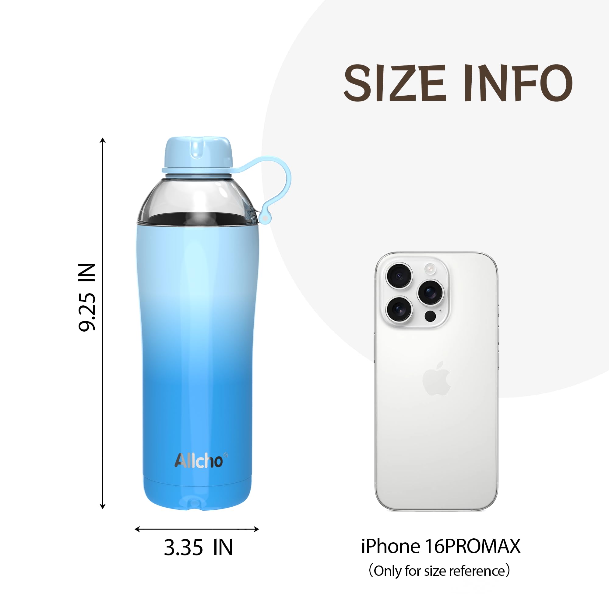 Allcho Insulated Water Bottle for Women, 18 oz Stainless Steel Water Bottles, Double Walled, 2 Lids (Chug & Tumbler) - Hydrate &