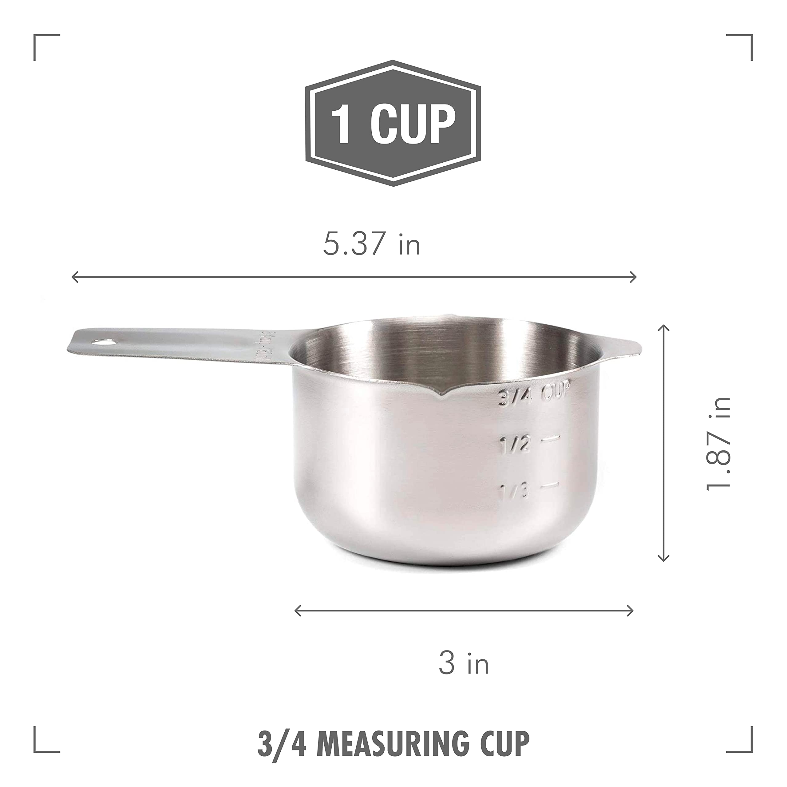 2Lb Depot | 3/4 Metal Measuring Cups - Stainless Steel Cup Measuring Scoop - Accurate And Durable Measure - For Professional Che