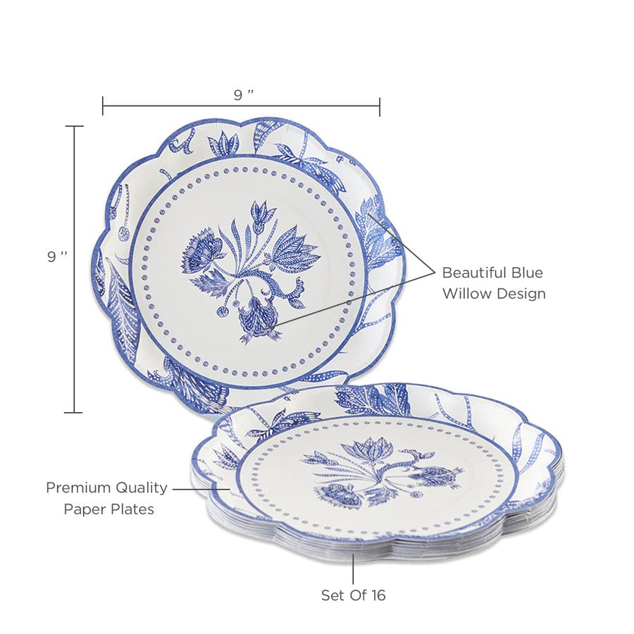 Kate Aspen 32 Pcs Blue Willow Paper Plates, 9 Inch Heavy Duty Disposable Party Plates, Party Supplies Tableware For Birthday, We