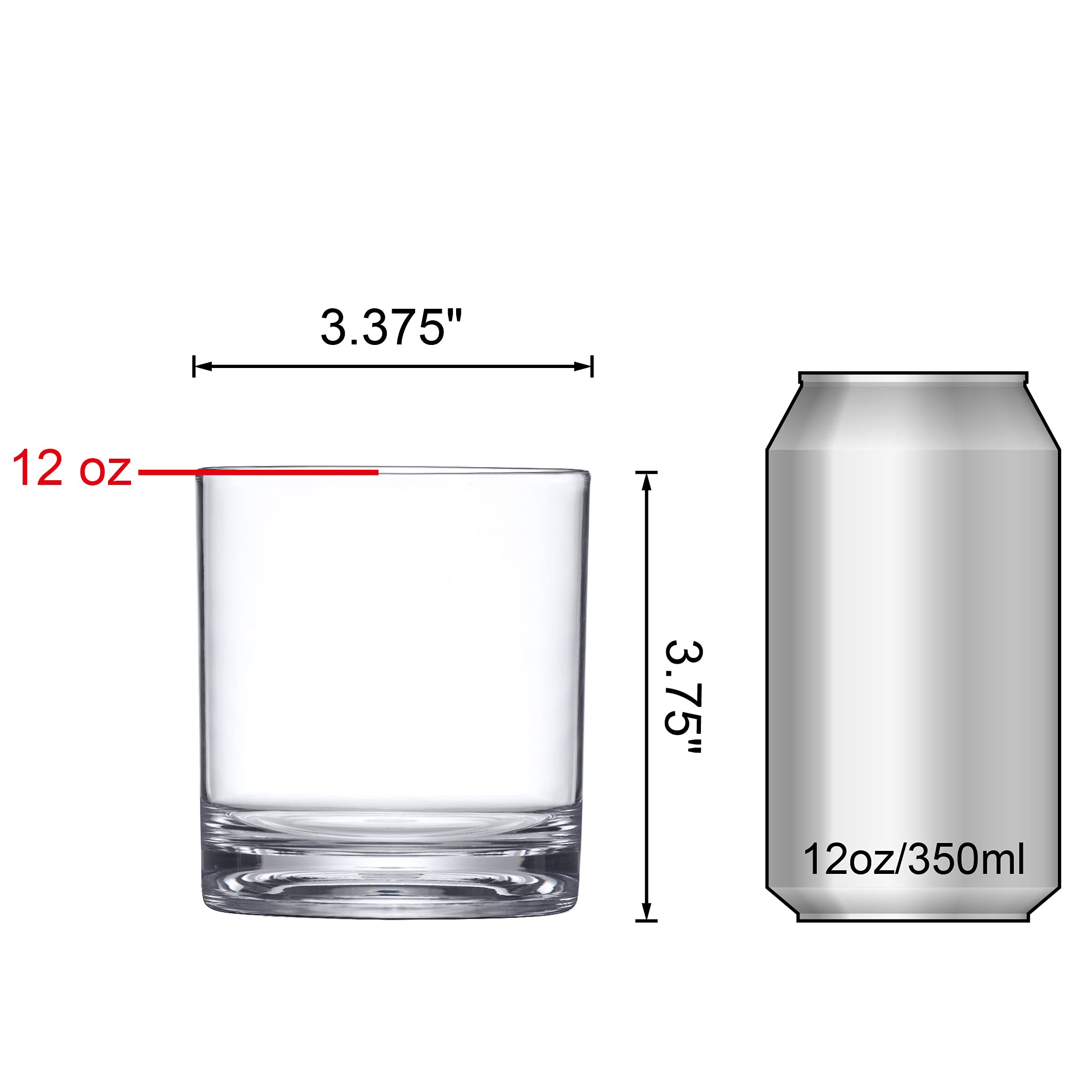 Amazing Abby - Probity - 12-Ounce Plastic Tumblers (Set Of 6), Plastic Drinking Glasses, All-Clear Reusable Plastic Cups, Bpa-Fr