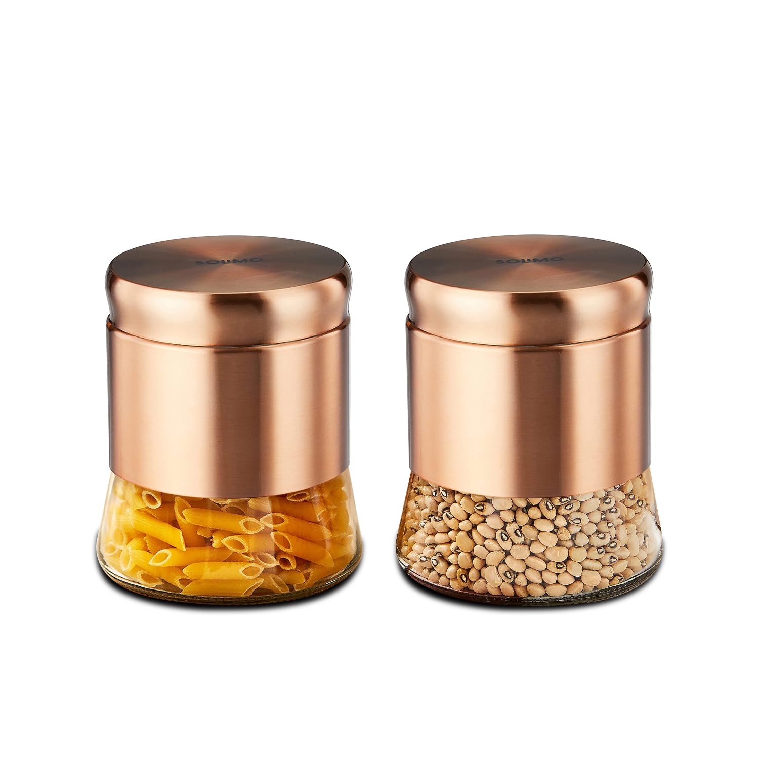 Amazon Brand  Solimo Rose Gold Bell Bottom Glass Jar|Multipurpose Kitchen Organizer With SeeThrough Window|880 Ml Set Of 2