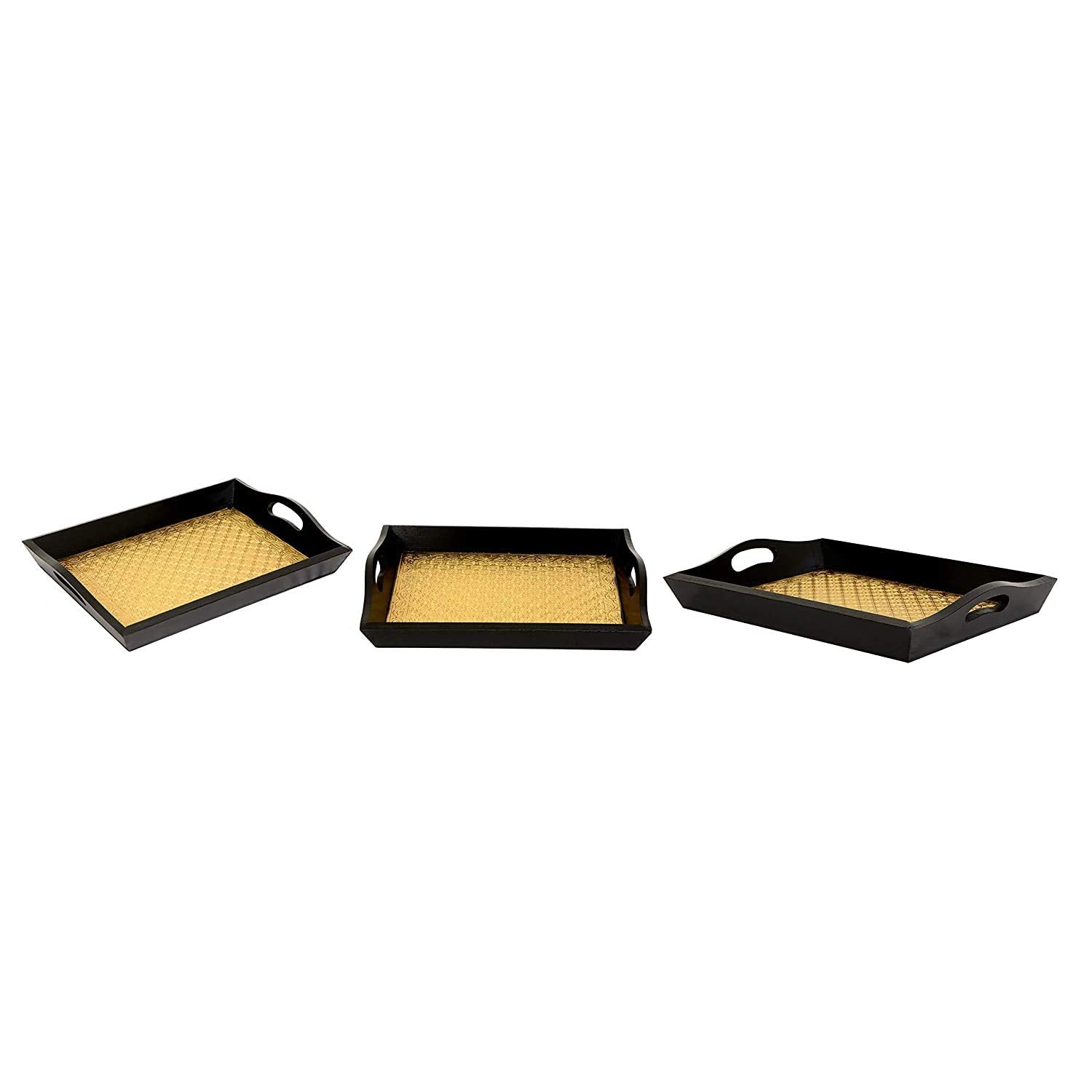 Dattatreya Wooden Tray For Breakfast Coffee Butter Serving Table Decor, Gifts, Standard, Brown Set Of 3 Height 6 Cm