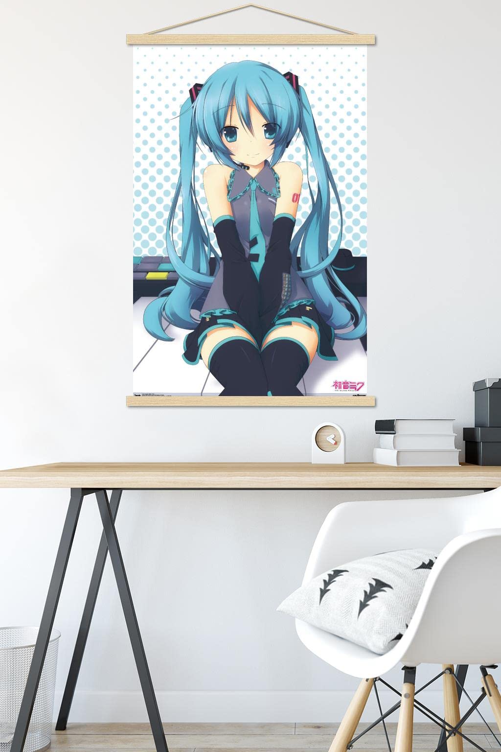 Trends International Hatsune Miku - Keys Wall Poster, 22.375'' X 34'', Premium Print And Beechwood Hanger Bundle