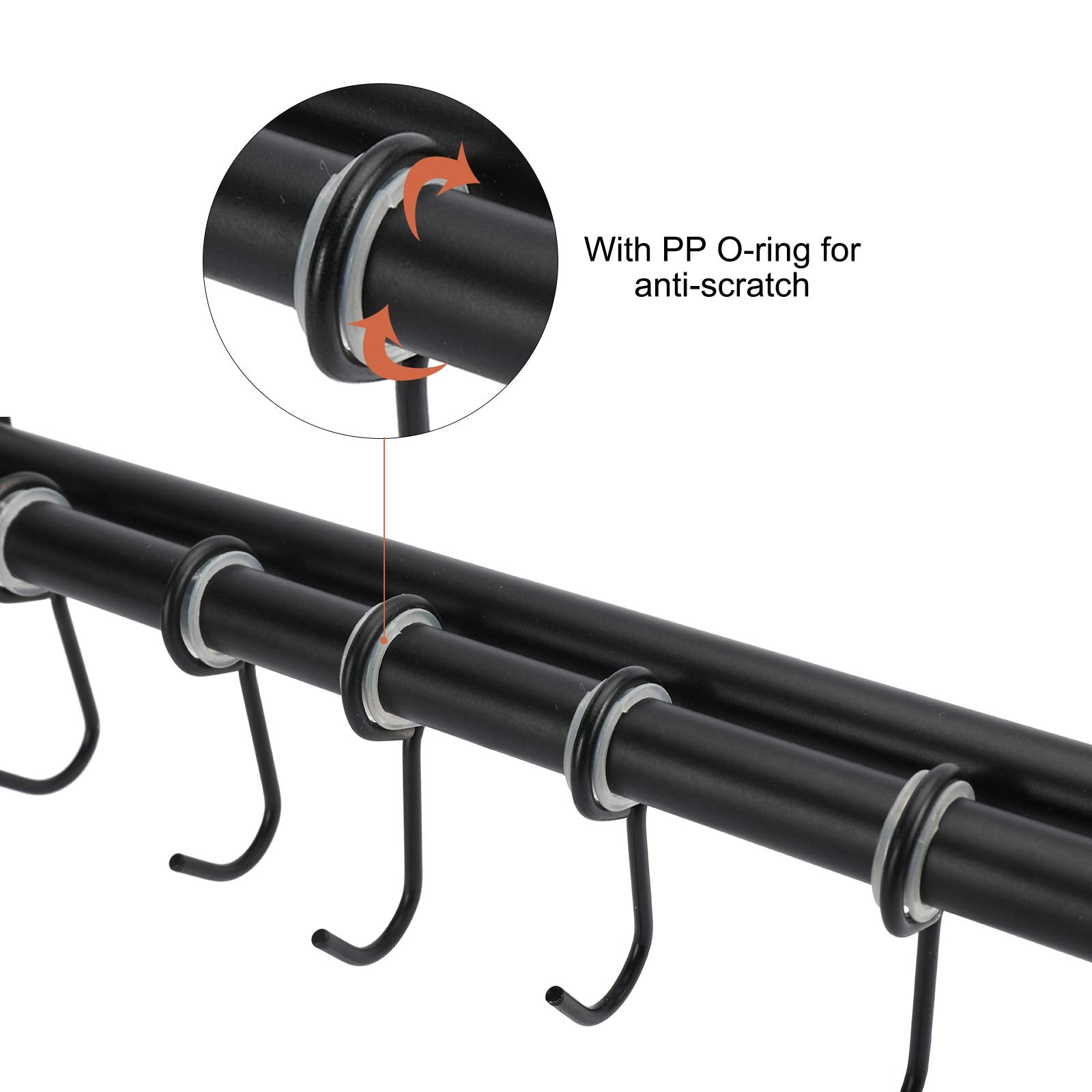 Patioer Pot Rack, Pots And Pans Hanging Rack Rail With 8 Hooks, Double Bars, Pot Hangers For Kitchen, Wall Mounted, Black, 2 Pac