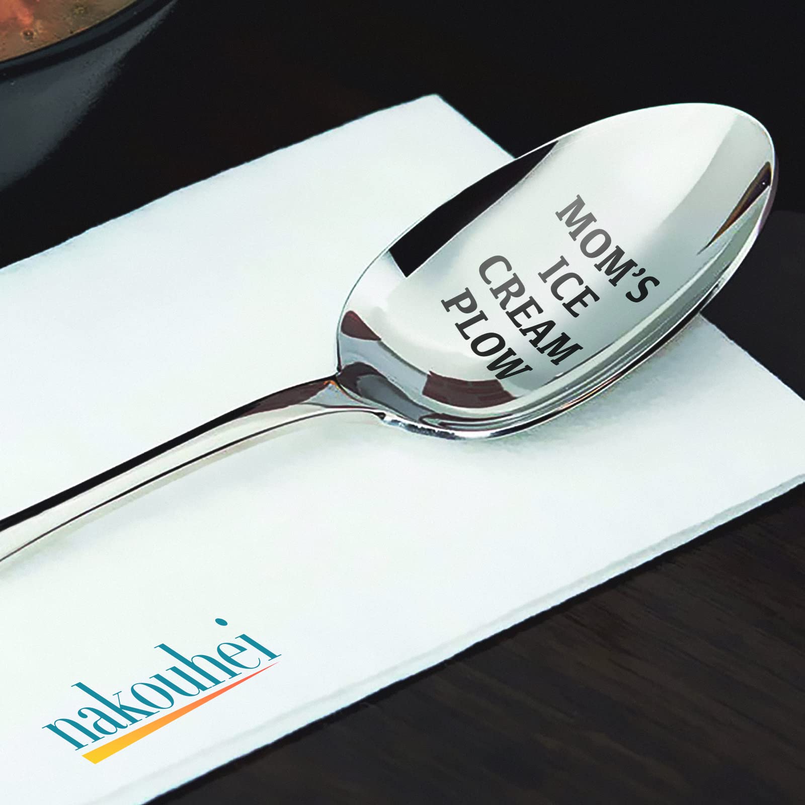 Nakouhei 1 Set Engraved Stainless Steel Spoon Gift Mom'S Ice Cream Plow Spoon Dessert Spoon Ice Cream Spoon With Gift Box For Mo