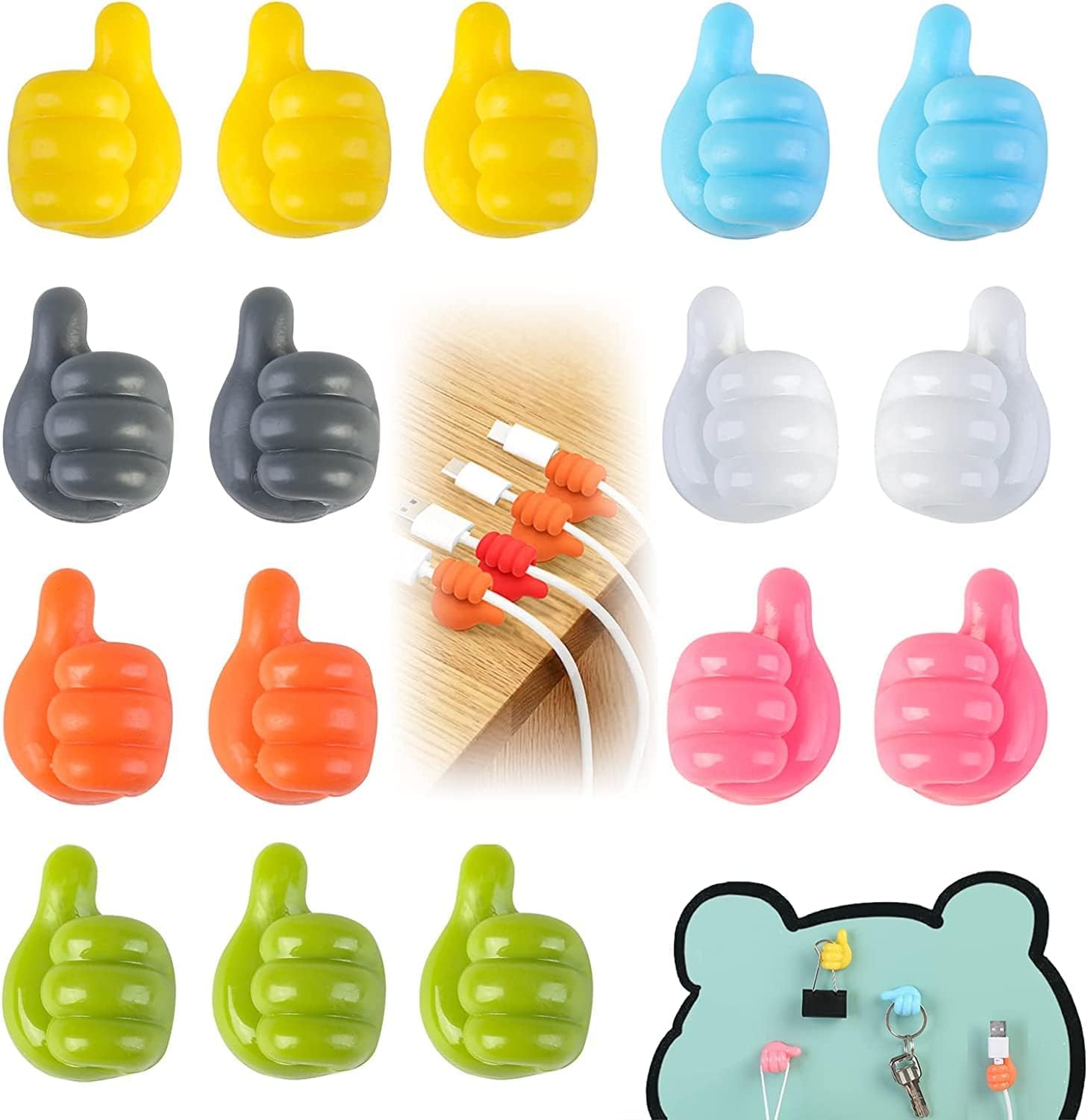 Home Stuffs Self Adhesive Thumb Wall Hooks For Hanging, Cable Organizer Clips, No Punching Key Hook Holder, Wall Hangers Multifu