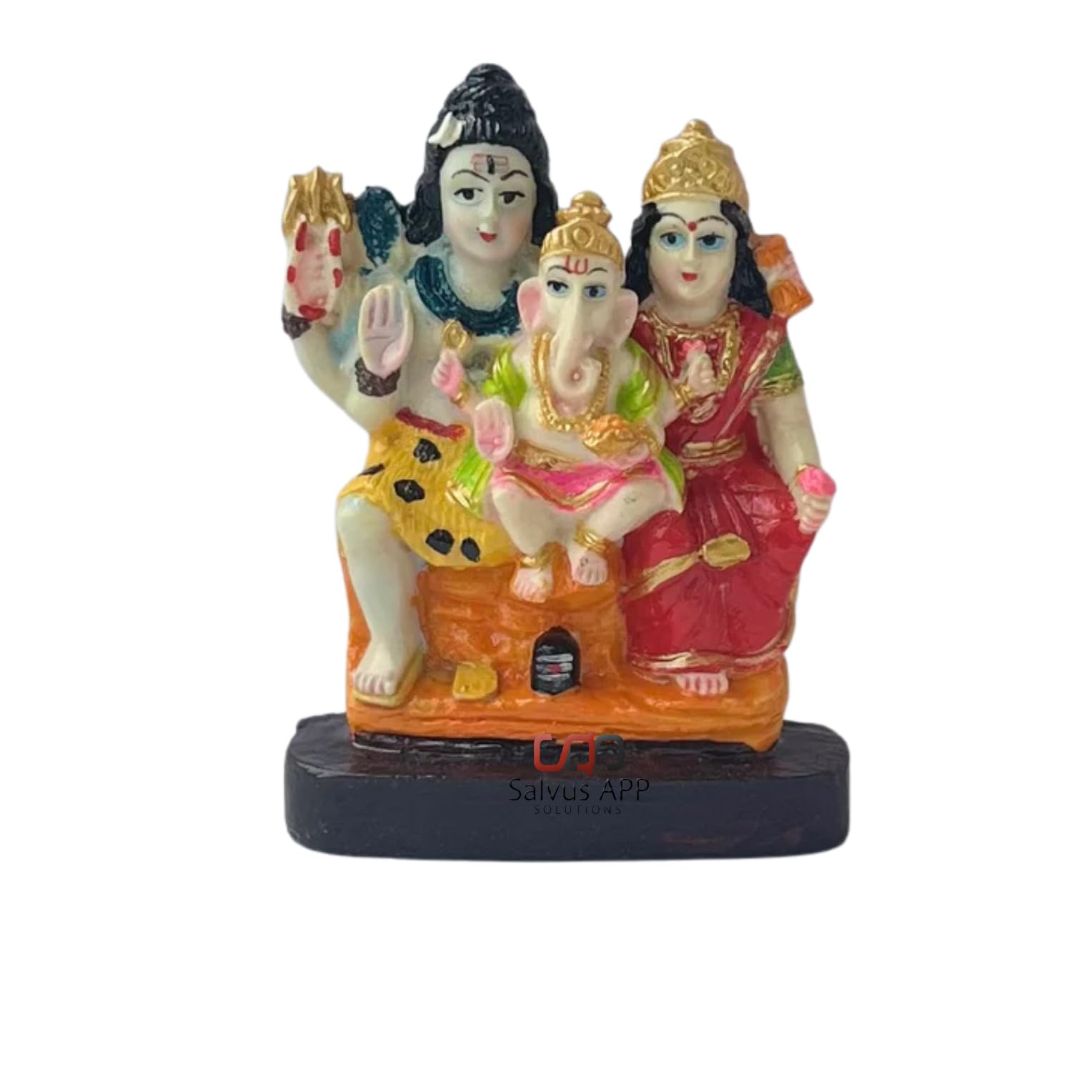 Salvus App SOLUTIONS Marble Powder Shiva Parvati and Ganesh Murti (11x7 cm, Multicolour)