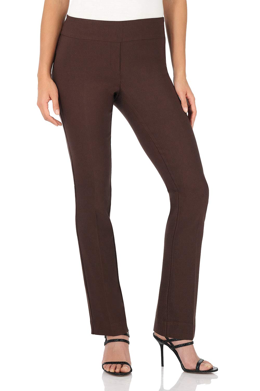 Rekucci Womens Ease Into Comfort Straight Leg Pant With Tummy Control (6, Brown)
