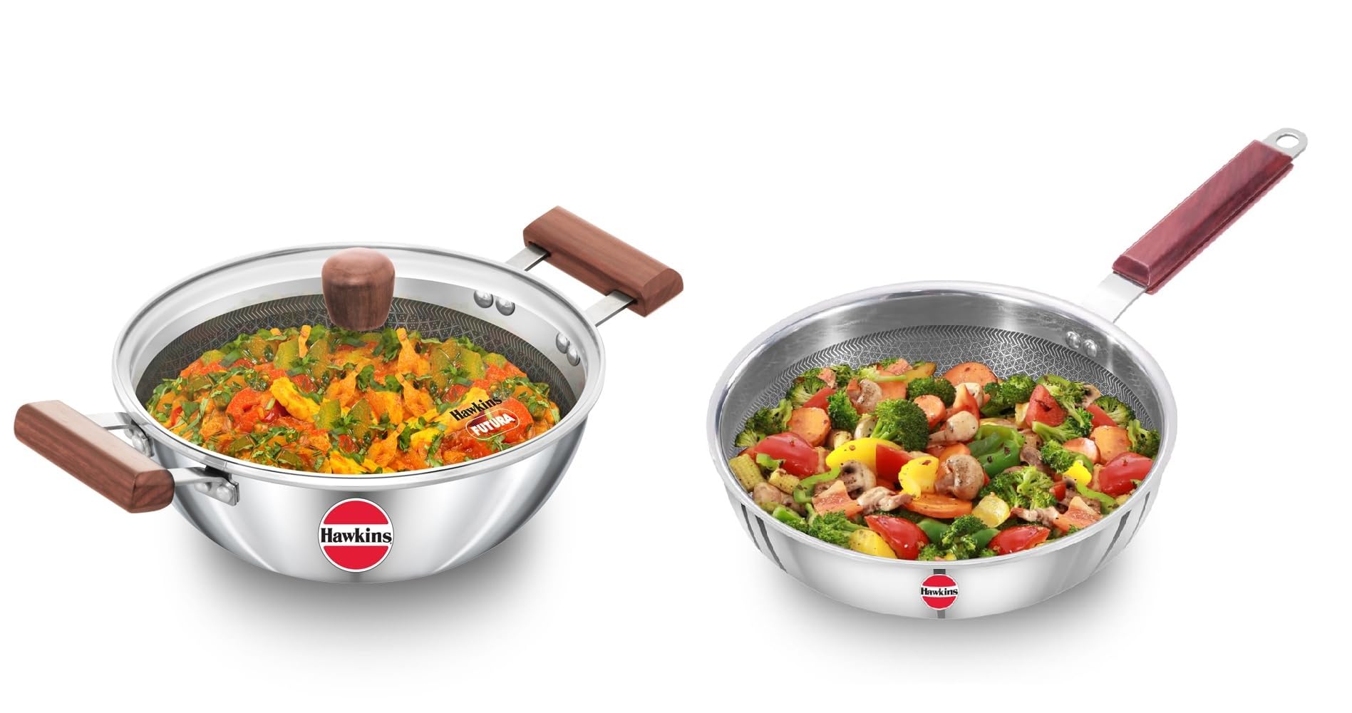 Hawkins Triply Stainless Steel Shielded Honeycomb Non Stick, Combo Set (22 Cm Frying Pan And 2.5 Lts Kadai With Lid)