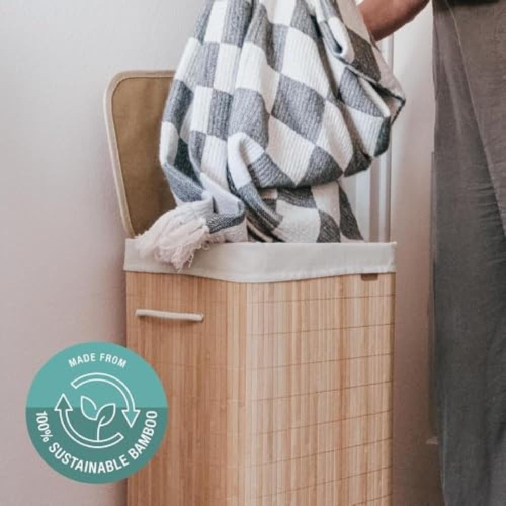 Clevermade Natural Bamboo Hamper Luxe, Single Hamper - 19 Gal (72L) Bamboo Laundry Hamper With Lid And Removable Machine Washabl