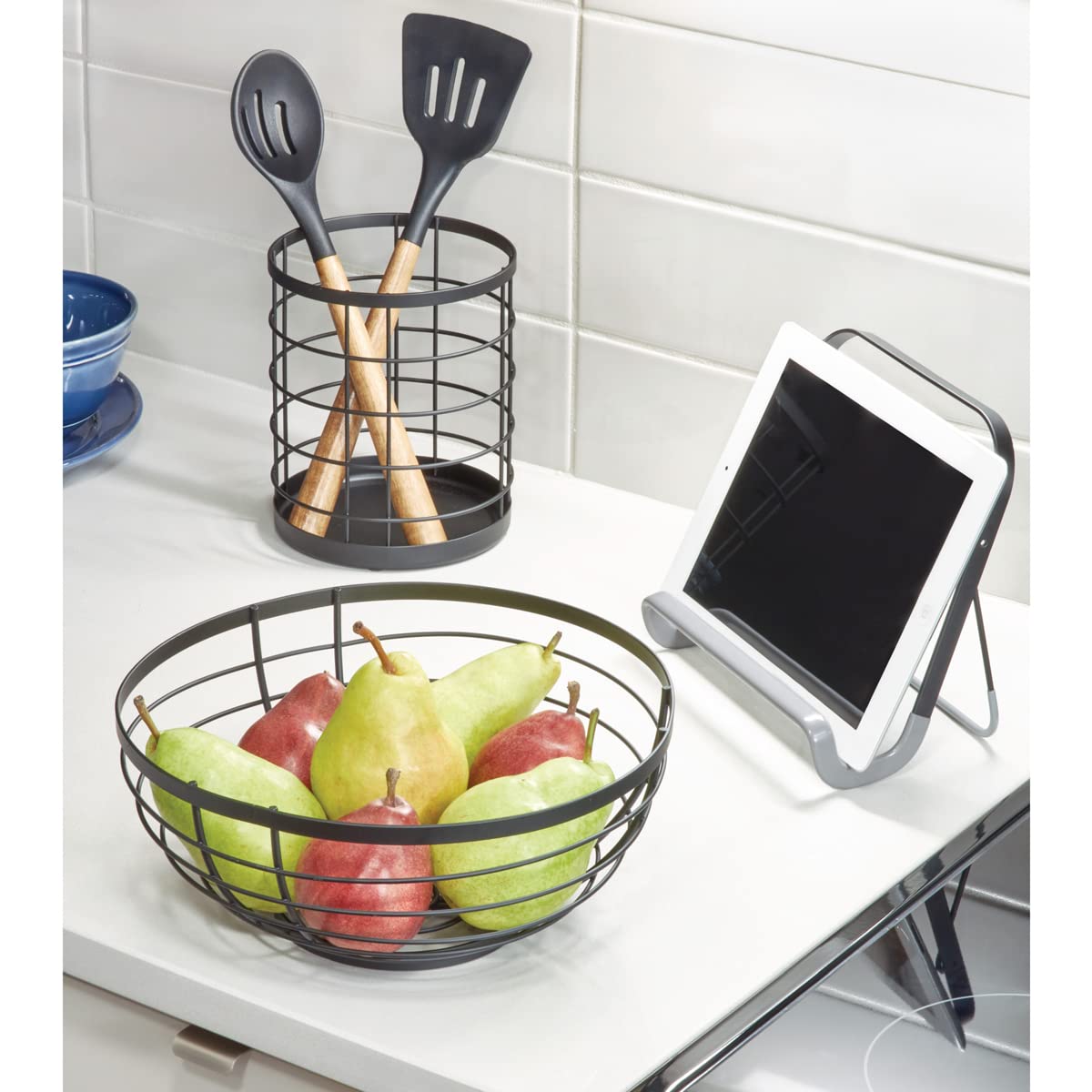 Idesign Wire Utensil Holder For Kitchen Counter, The Austin Collection - 6 X 6 X 7, Matte Black