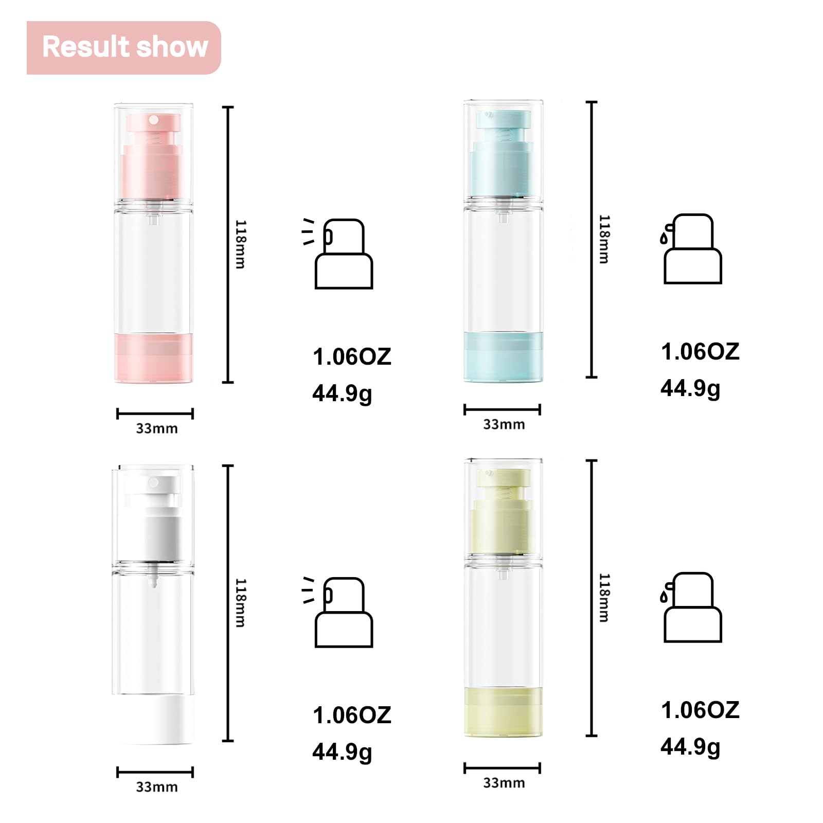 Sylavilla 30Ml 4-Pack Travel Bottles For Toiletry, Portable Refillable Sa/Pp Plastic Vacuum Cosmetic Containers
