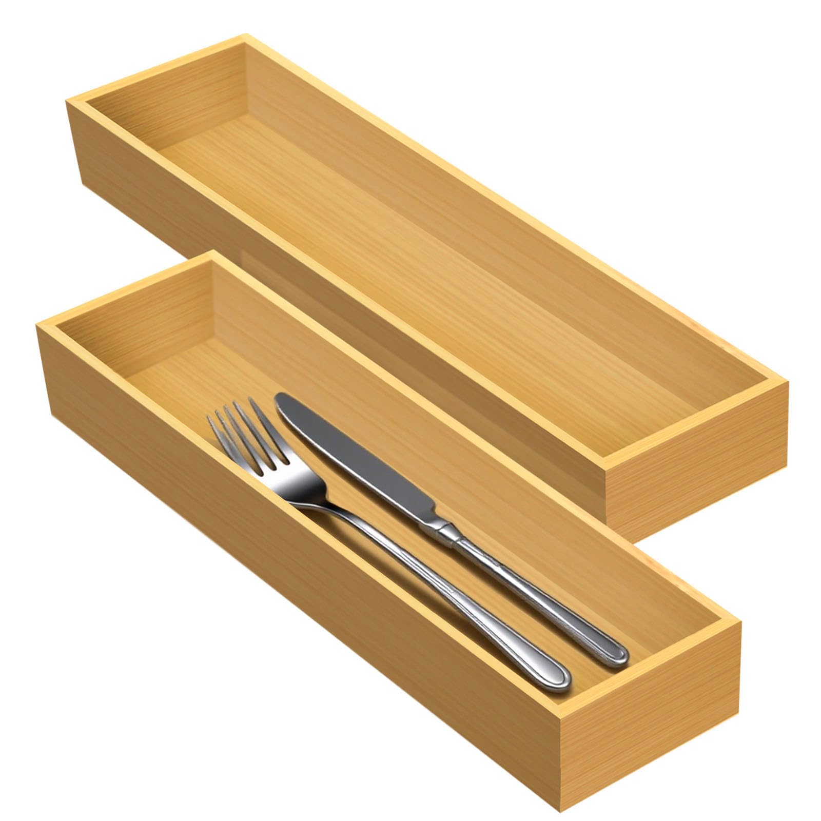 guiogc Bamboo Drawer Silverware Organizer, Flatware Organizers, Multi-purpose Bamboo Storage Box for Kitchen, Offices and Dressi