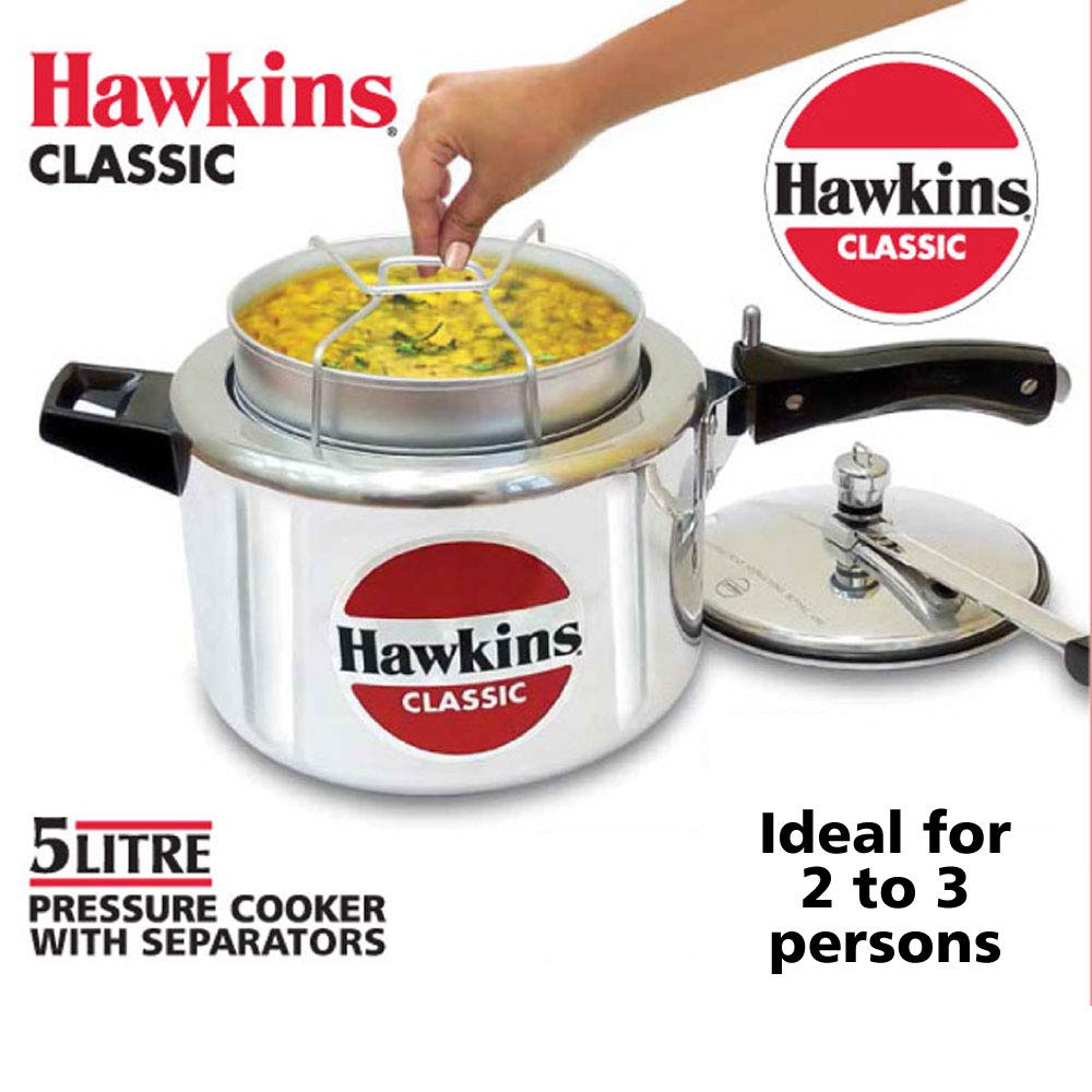 Hawkins Classic 5L Inner Lid Pressure Cooker with Aluminium Separators (Silver)