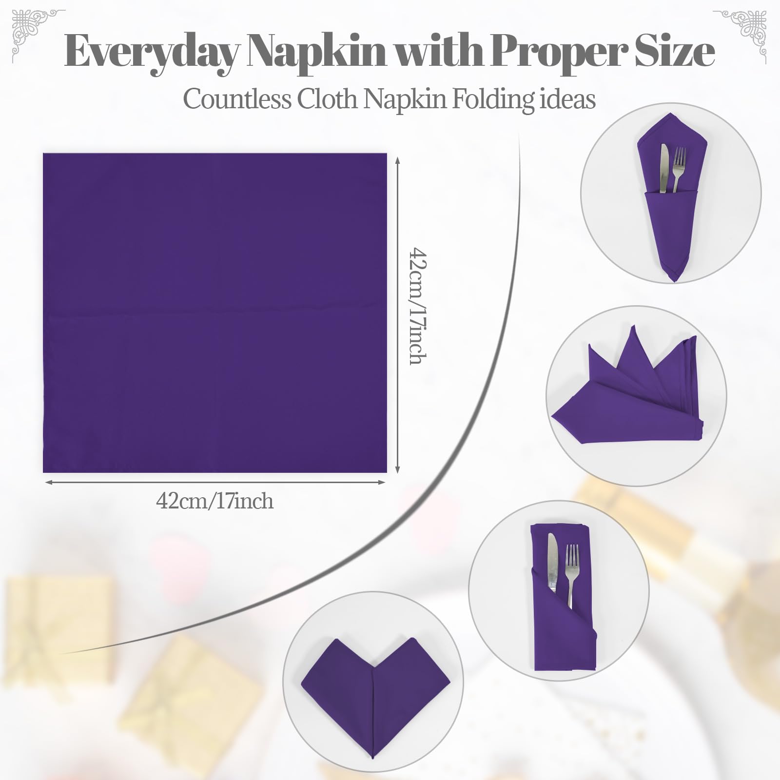 PLOYMONO Purple Heavy Duty Cloth Napkins - 17 x 17 Inch Solid Washable Polyester Dinner Napkins - Set of 8 Napkins with Hemmed Edges - Great for Weddings  Parties  Banquets Dinner & More