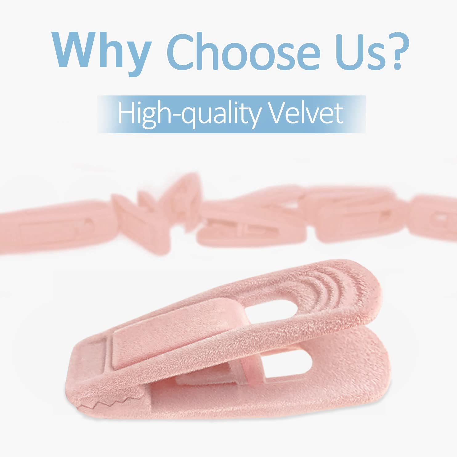 Tofiigrem Light Pink Velvet Hanger Clips (60-Pack), Non-Slip Strong Velvet Hanger Clip For Velvet Hangers, Pants Skirt Felt Hang