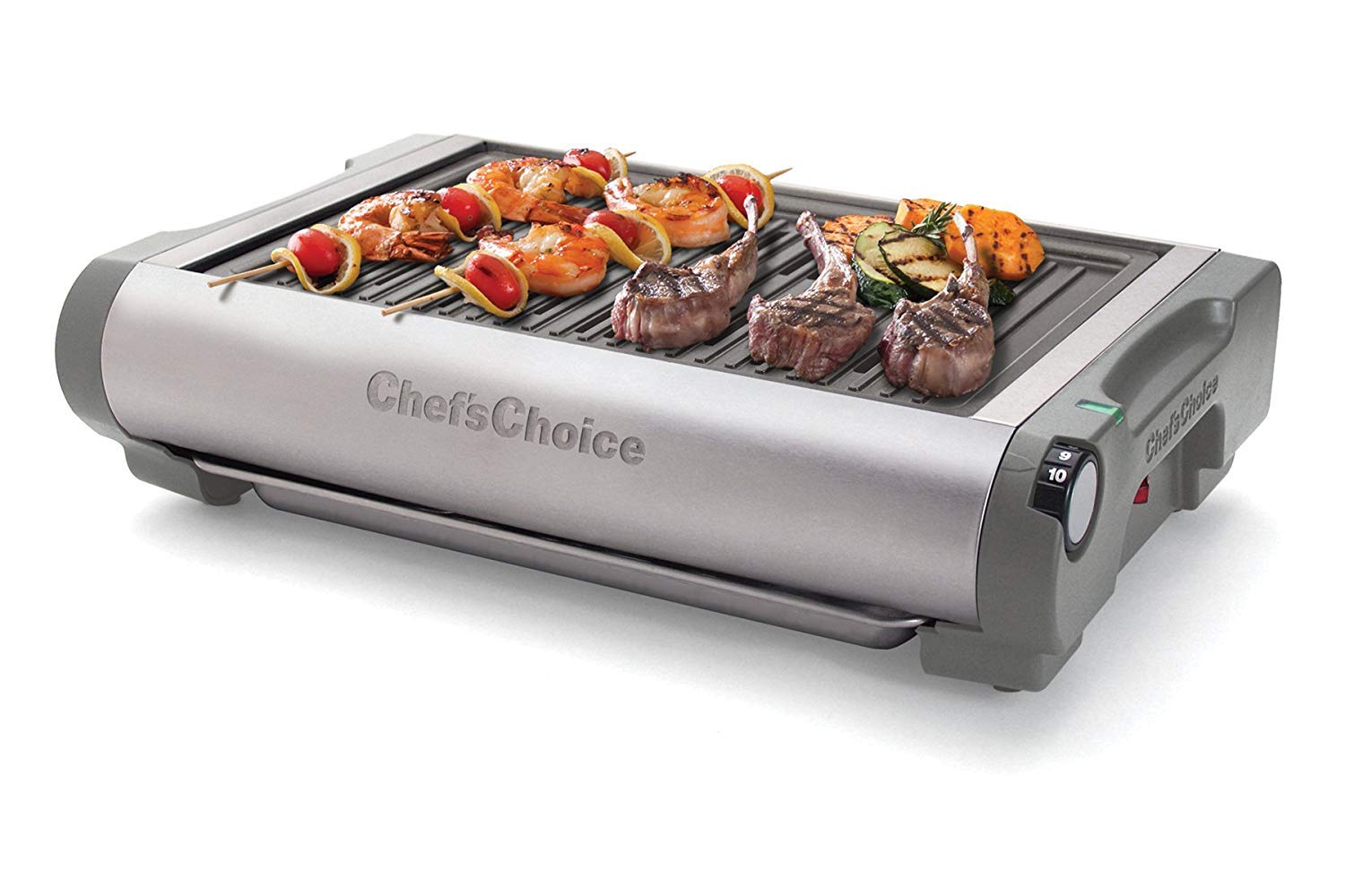 ChefsChoice 878 Professional Indoor Electric Grill with Removable Nonstick Plate Stainless Steel Drip Tray and Features Adjusta