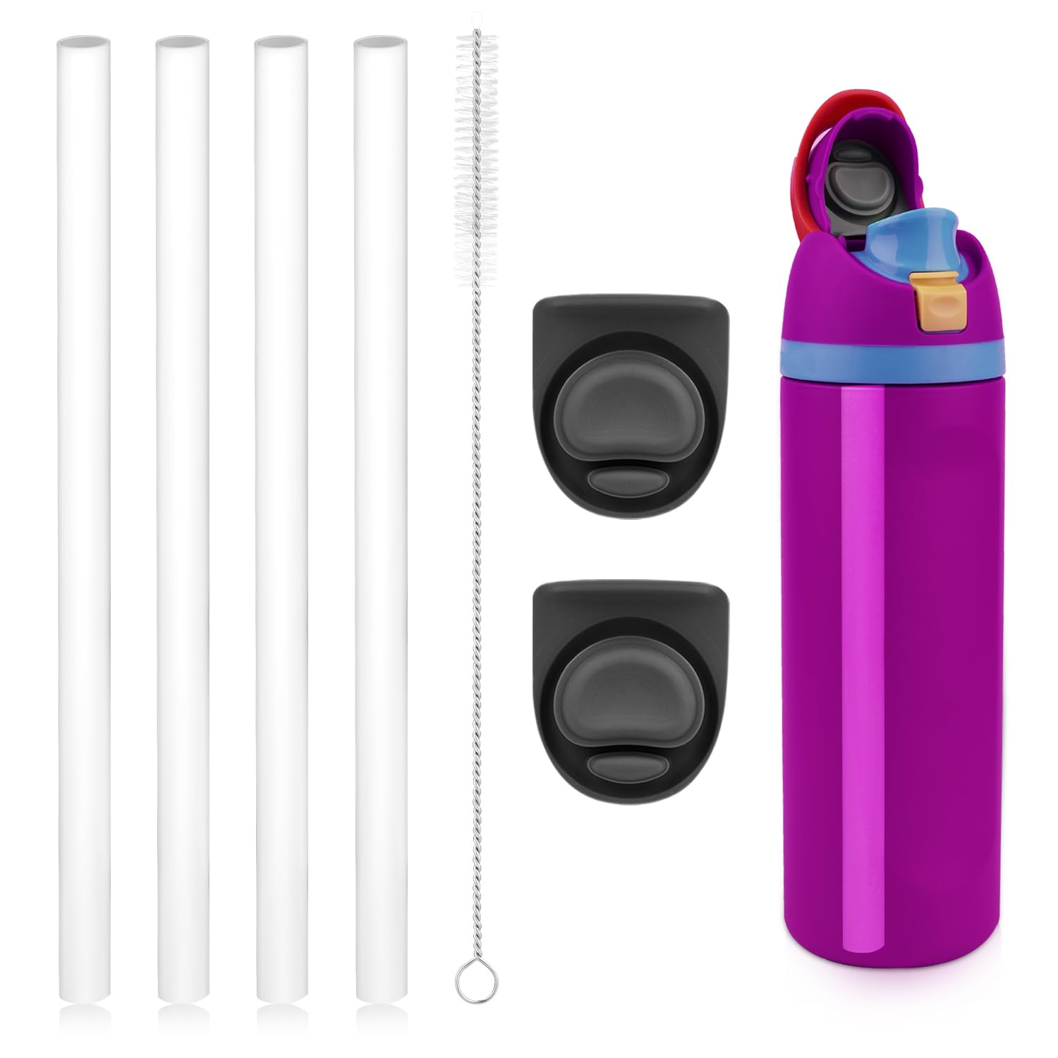 2Pcs Replacement Stopper Compatible With Owala Freesip 24Oz 32Oz, With 4Pcs Straws & 1Pcs Straw Cleaning Brush, Water Bottle Top